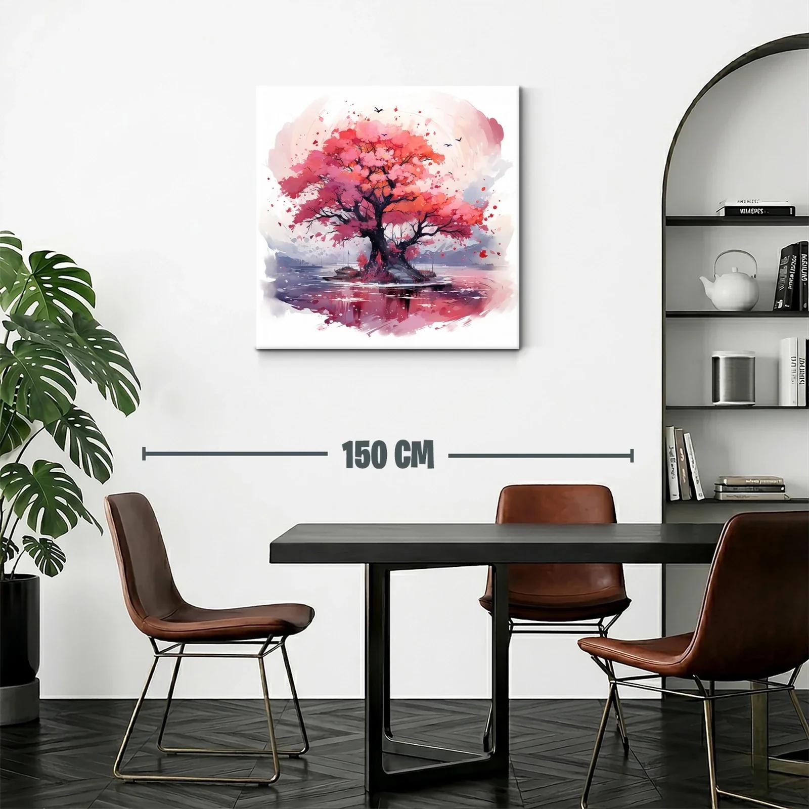 Árbol en tonos rosas y rojos sobre lago sereno — miniatura 2