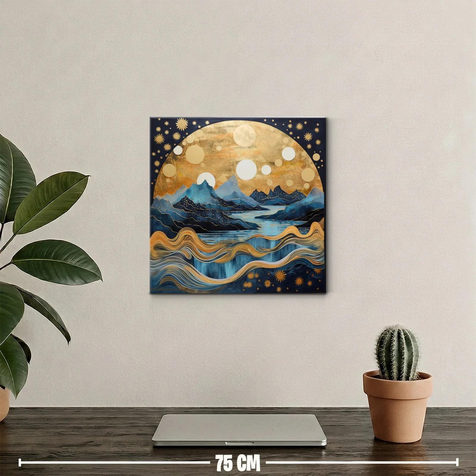 Paisaje onírico de montañas y cielo estrellado dorado — miniatura 2