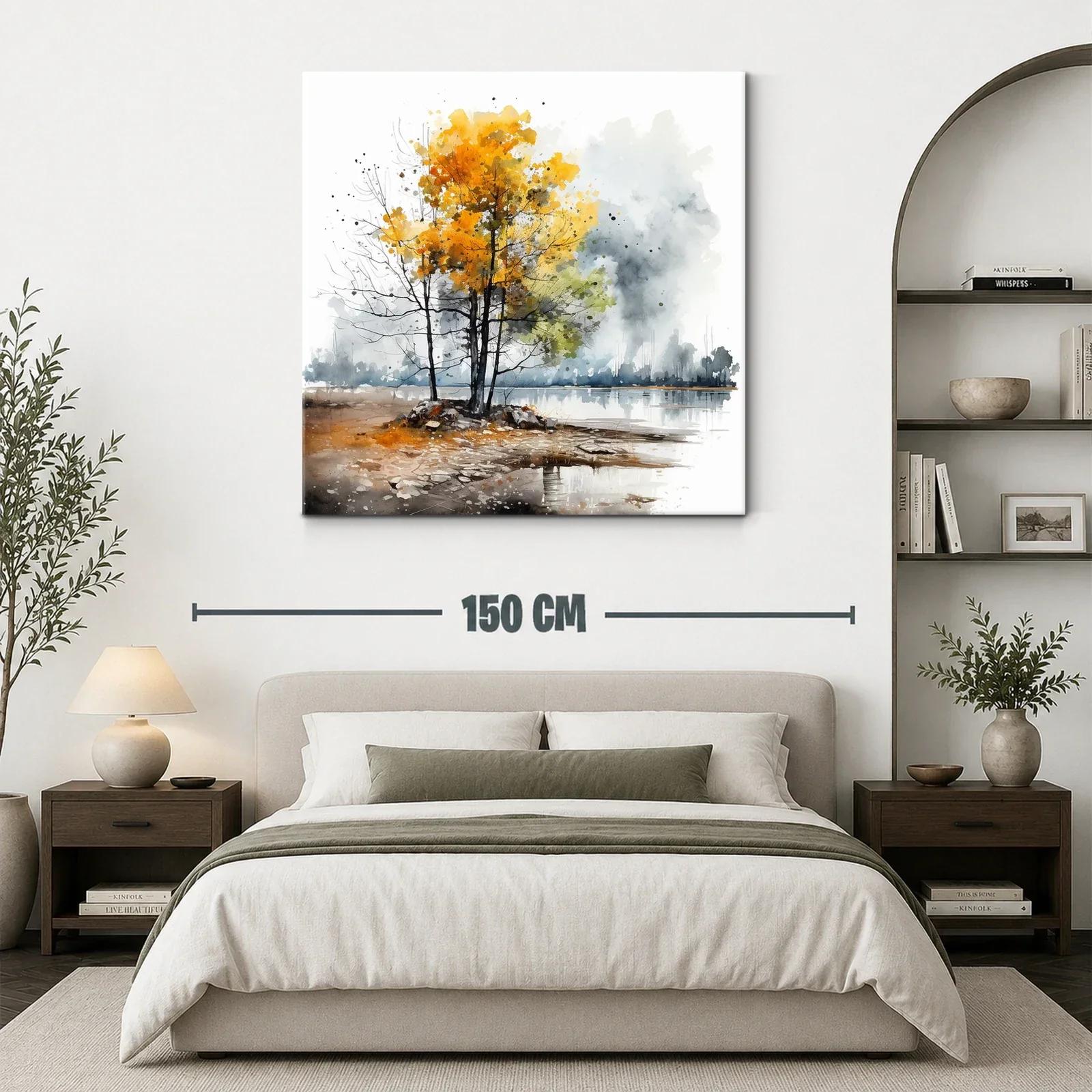 Paisaje otoñal con árboles dorados junto al lago — miniatura 3