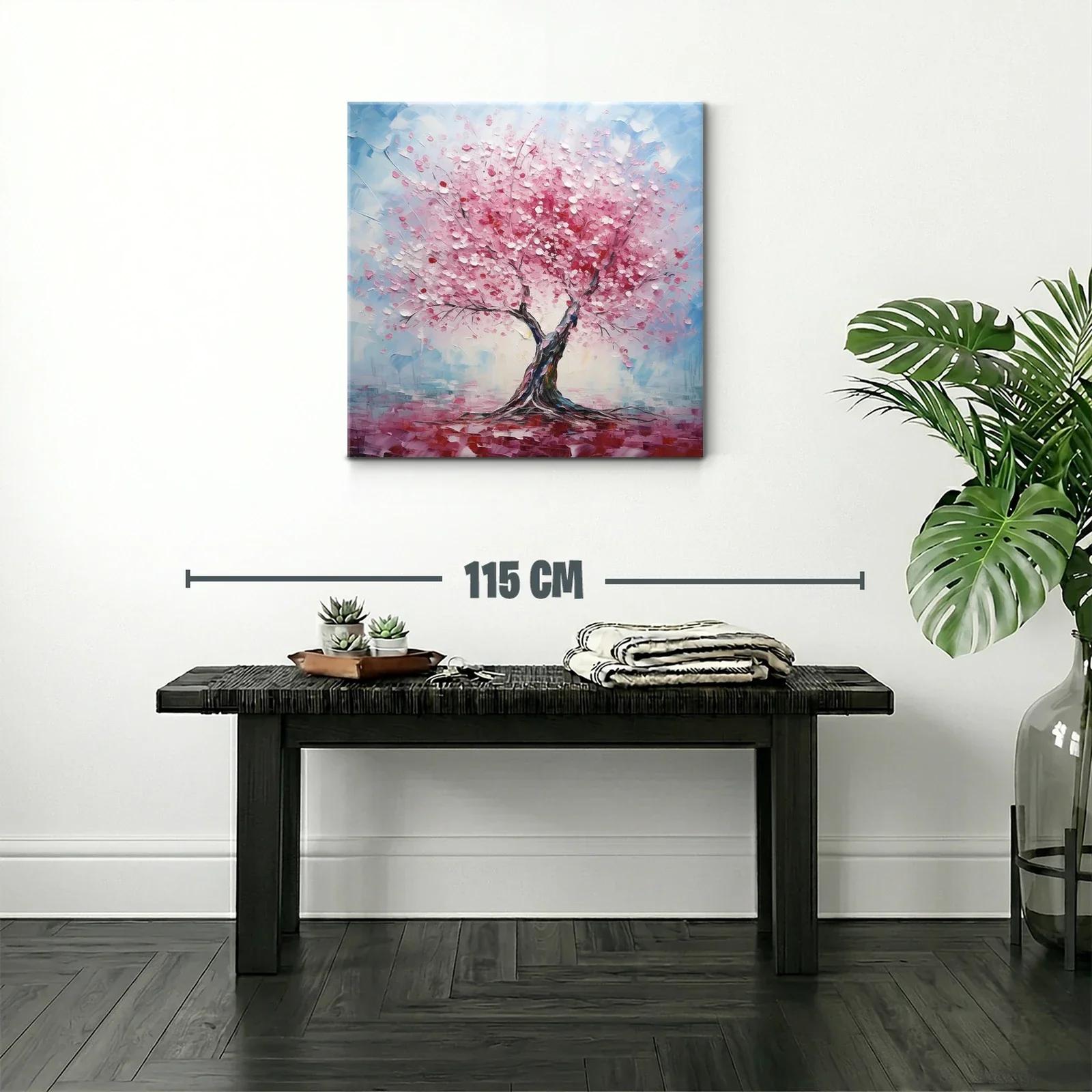Árbol de flores rosas con fondo azul y rojo vibrante — miniatura 2