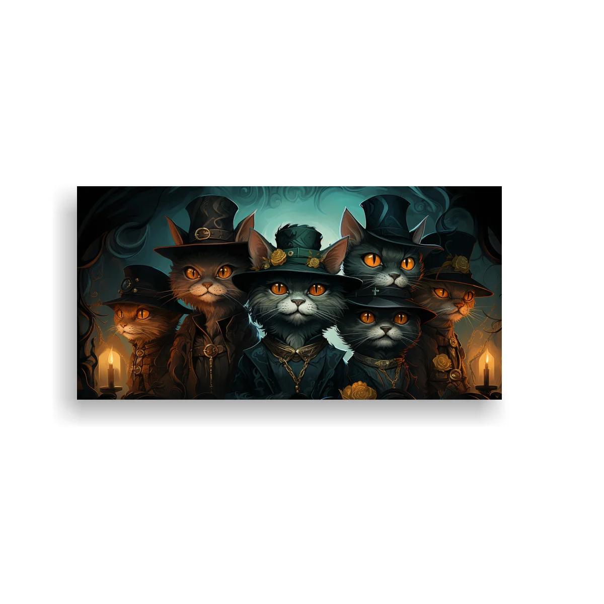 Cuadro grupo de gatos negros con sombreros de bruja — imagen principal