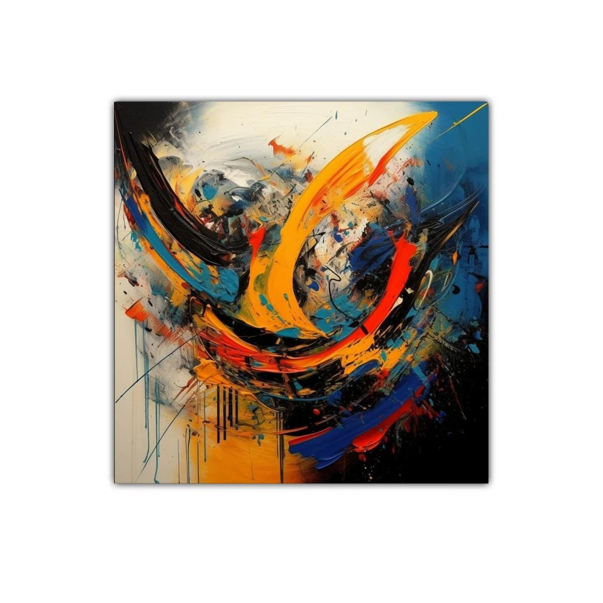 Cuadro abstracto con dinámicos trazos azules y amarillos — miniatura 1