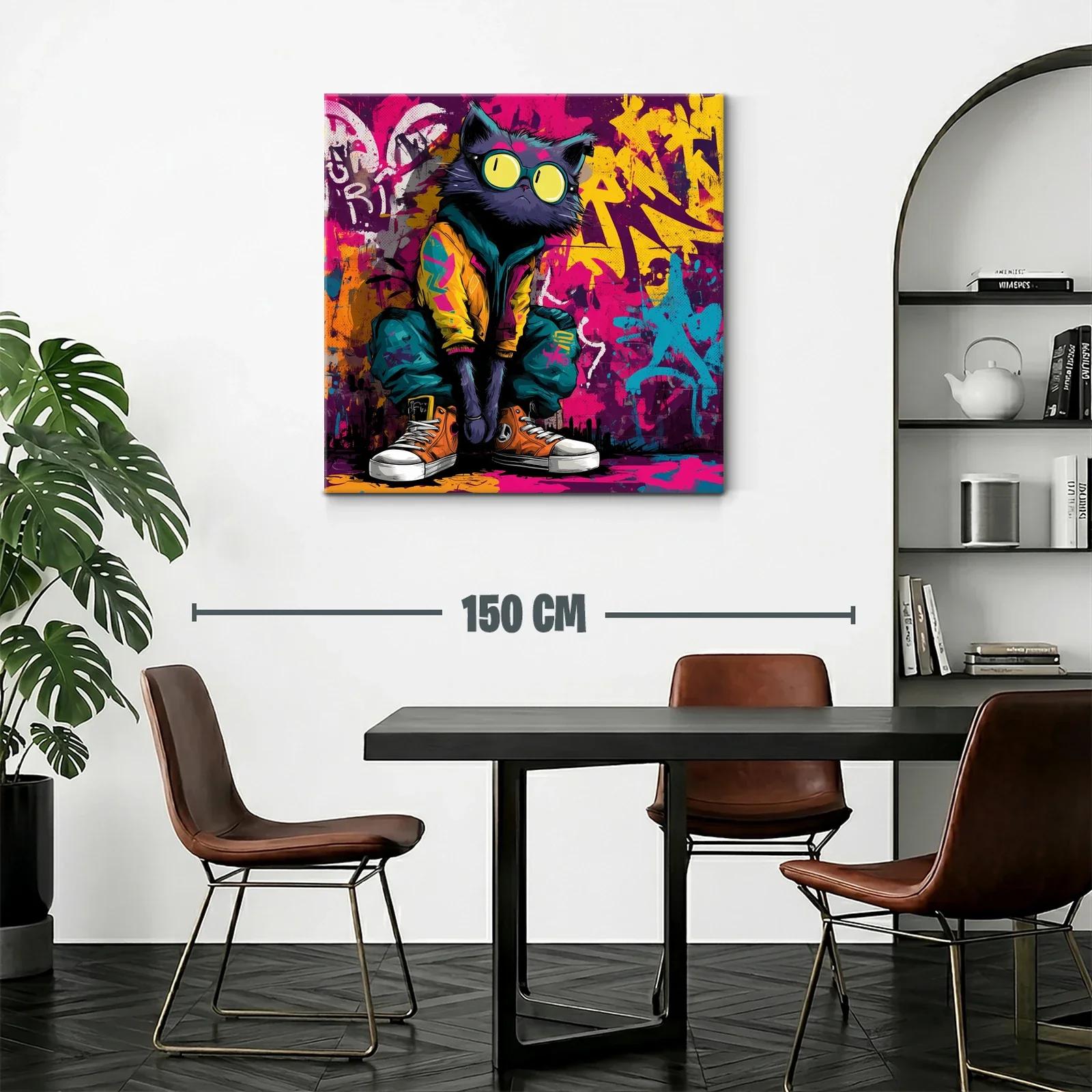Cuadro gato urbano en vibrante estilo grafiti moderno — miniatura 2