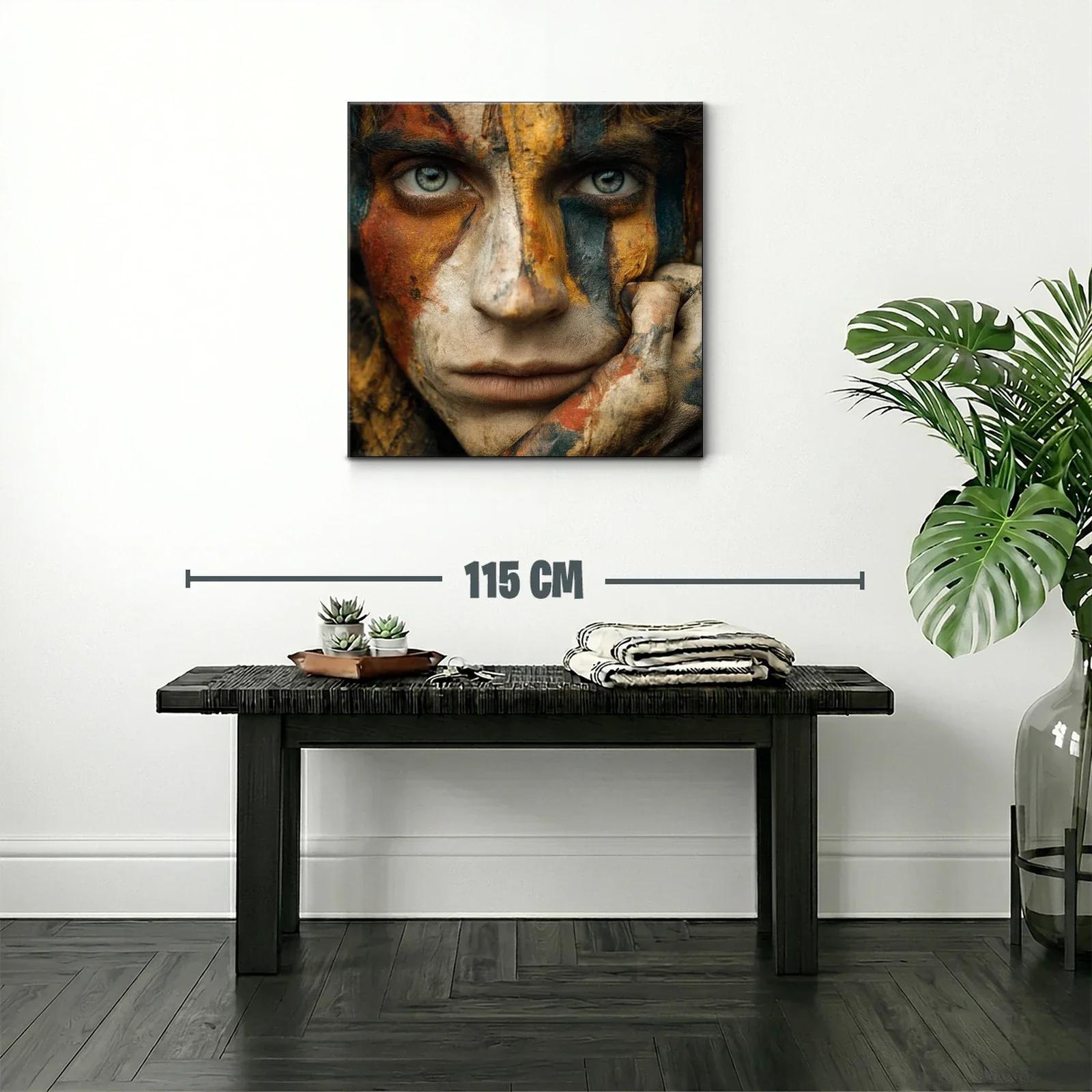 Rostro con pintura tribal en tonos tierra y azules profundos — miniatura 2