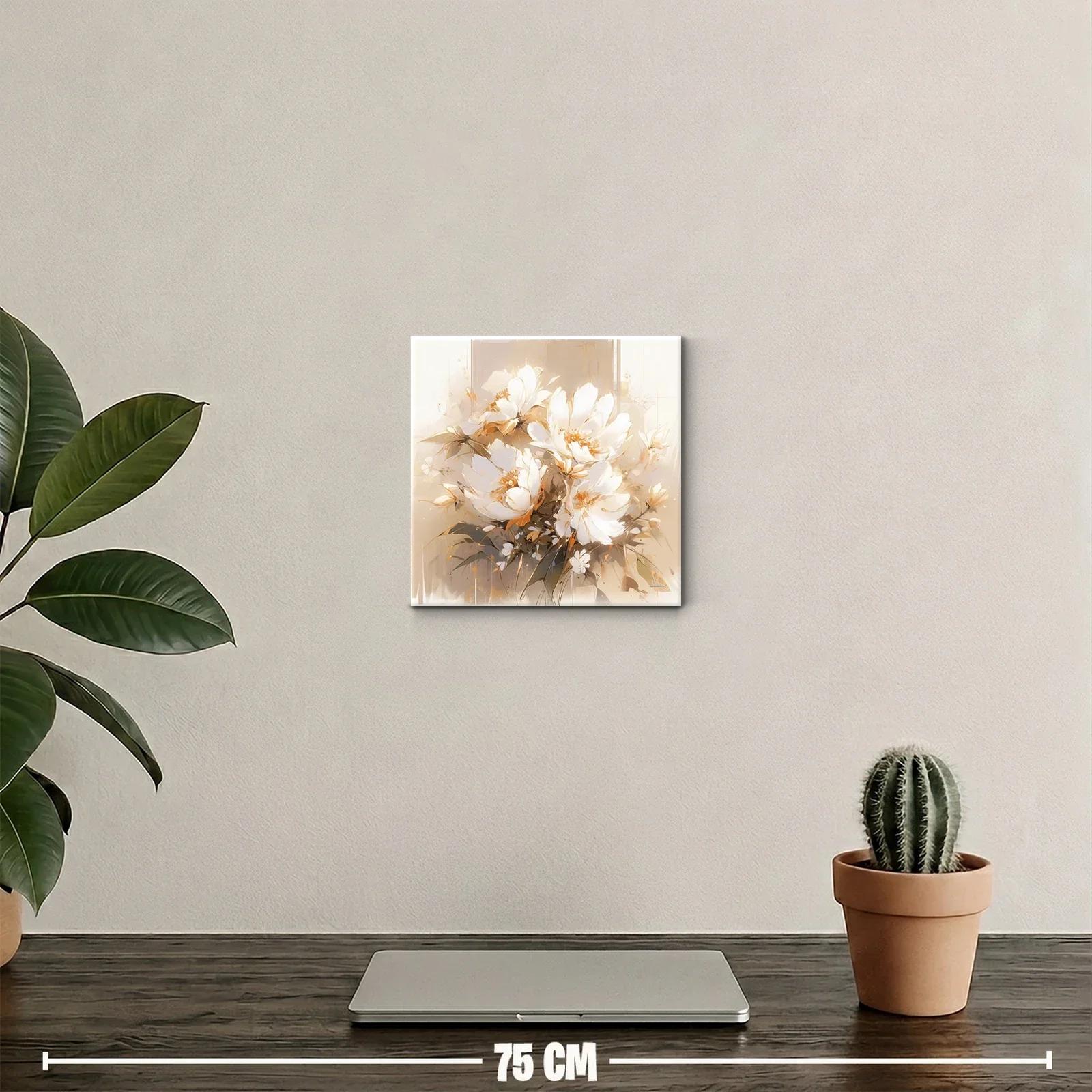 Cuadro moderno con ramo de flores blancas y tonos dorados — miniatura 2