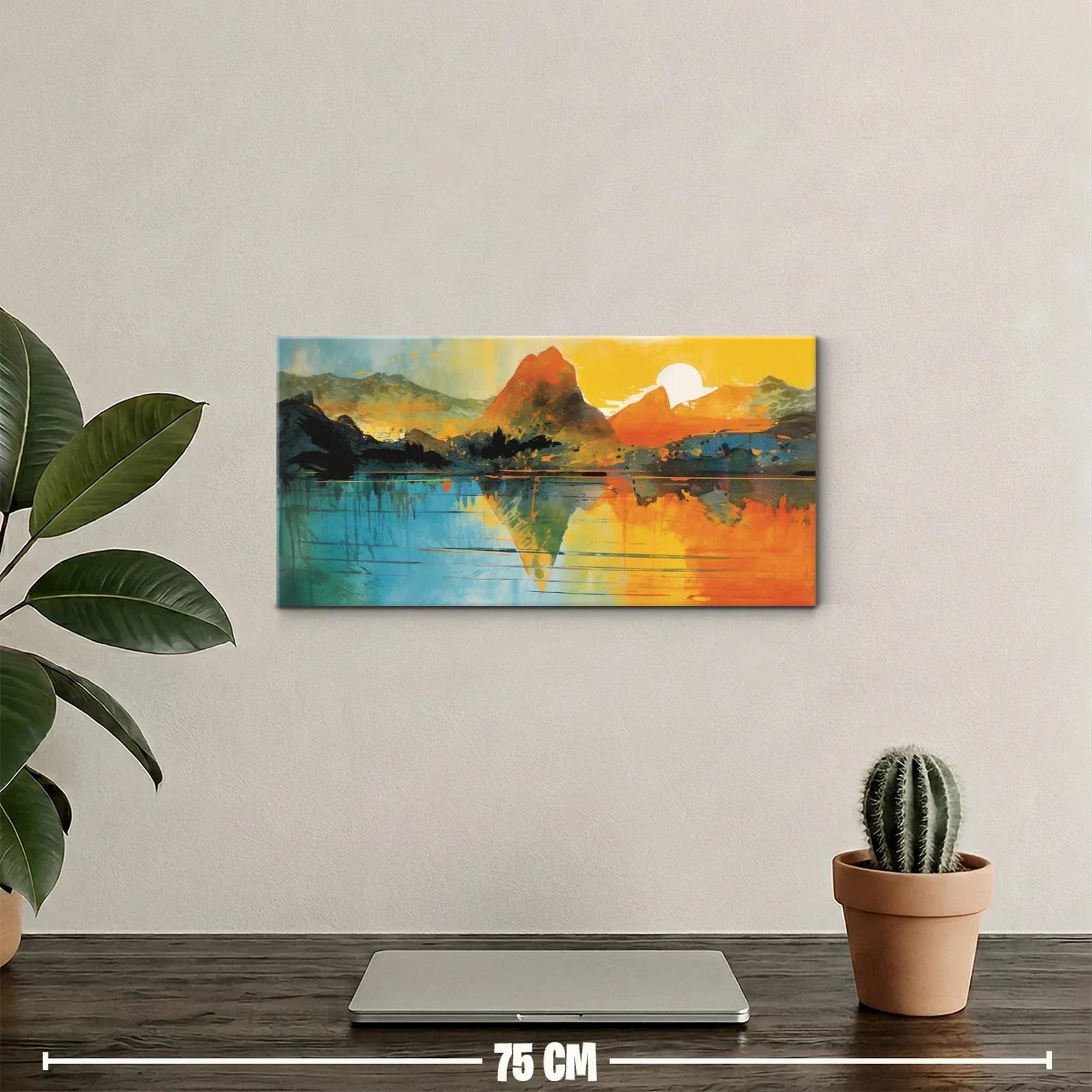 Cuadro paisaje de montaña con lago y reflejos turquesa — miniatura 2