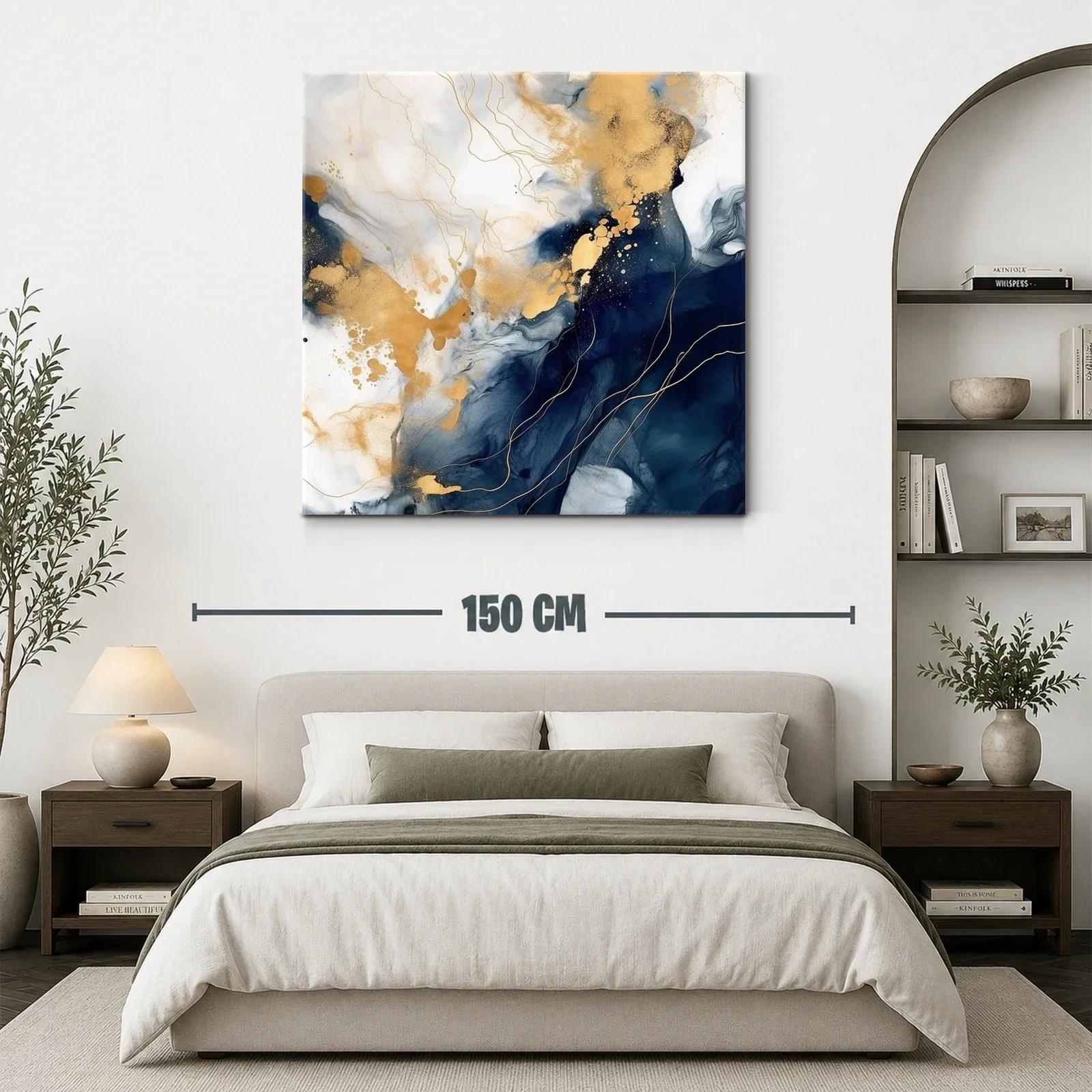 Cuadro abstracto con tonos dorados y azul marino elegante — miniatura 3