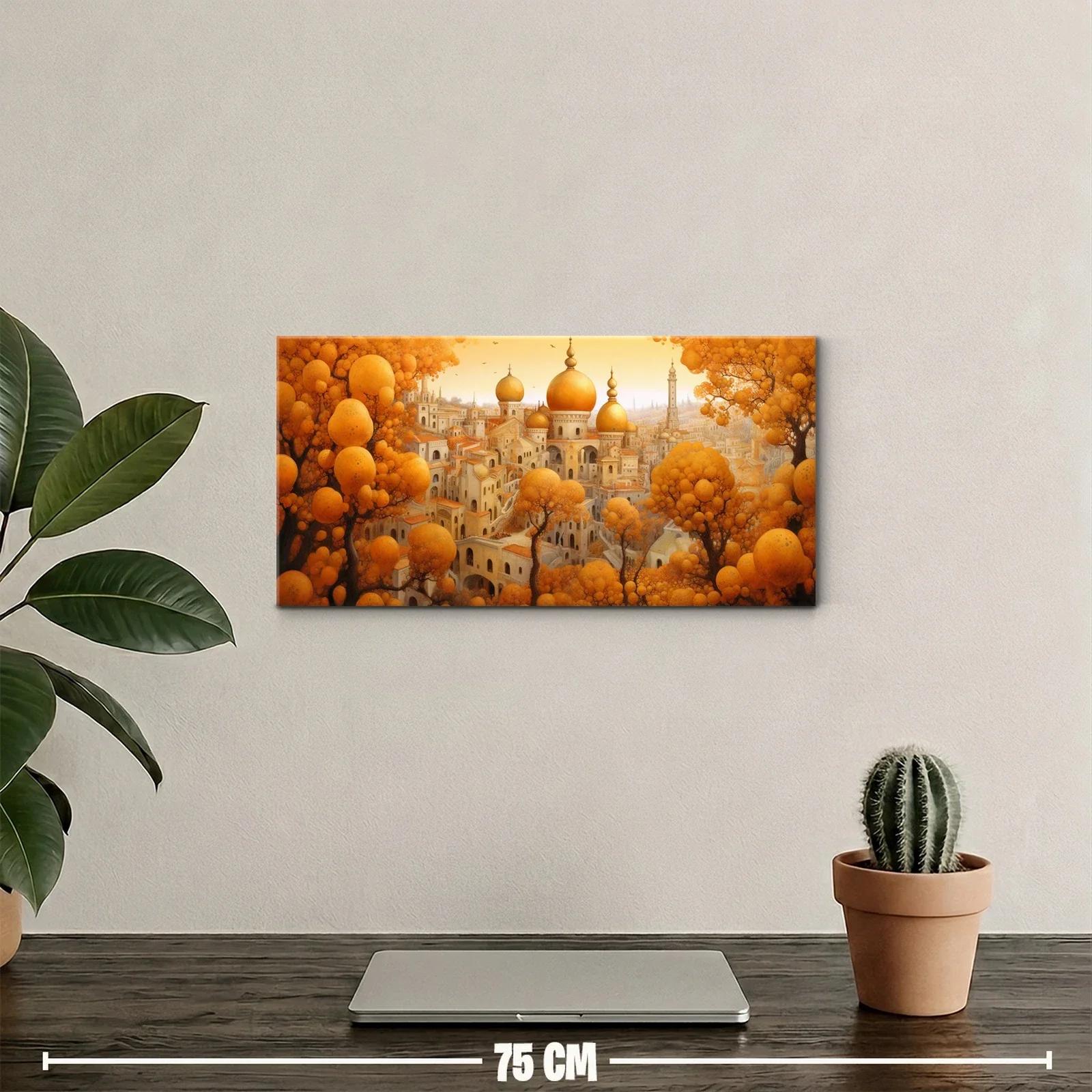 Cuadro ciudad de fantasía con cúpulas doradas y árboles redondos — miniatura 2