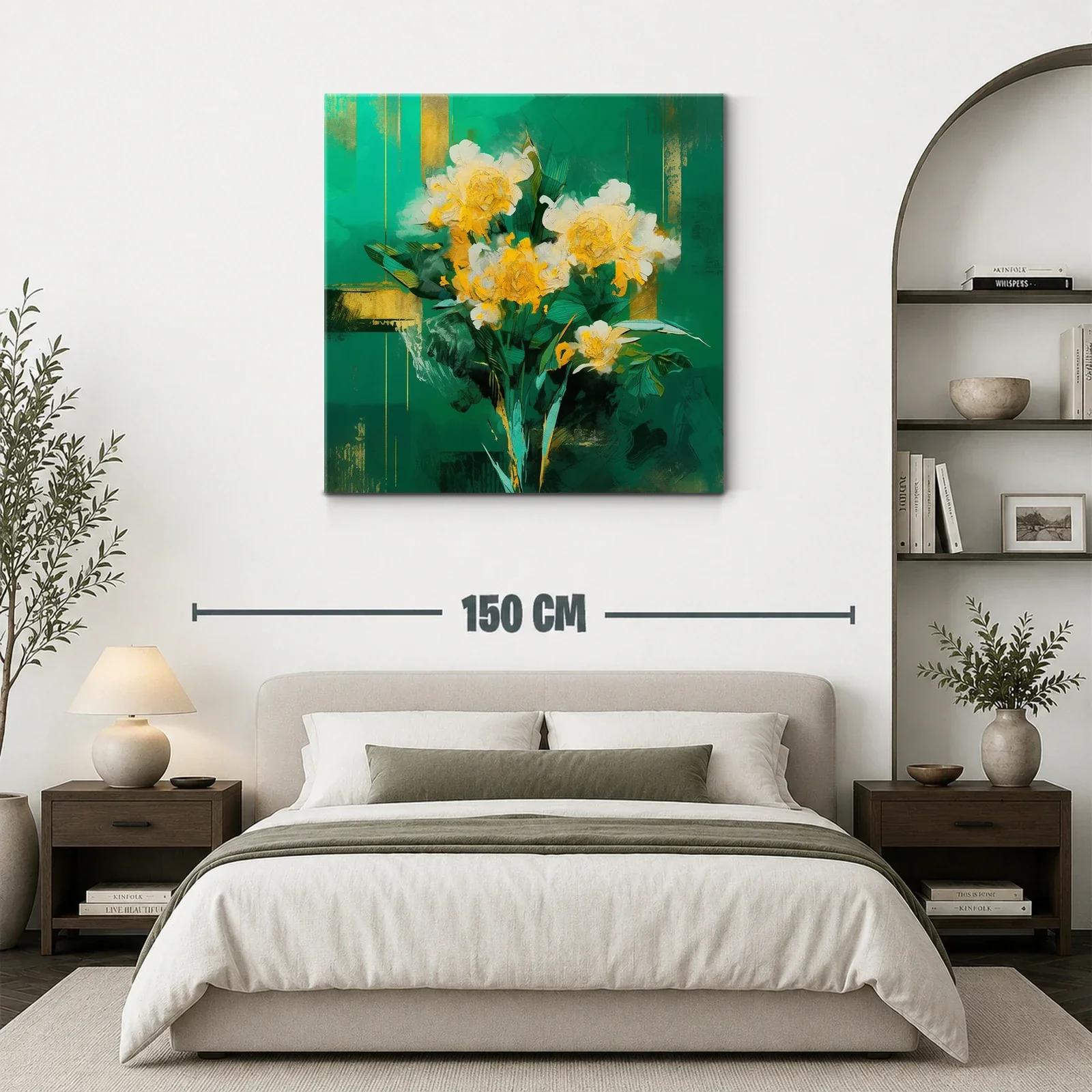 Flores amarillas vibrantes sobre fondo verde intenso — miniatura 3