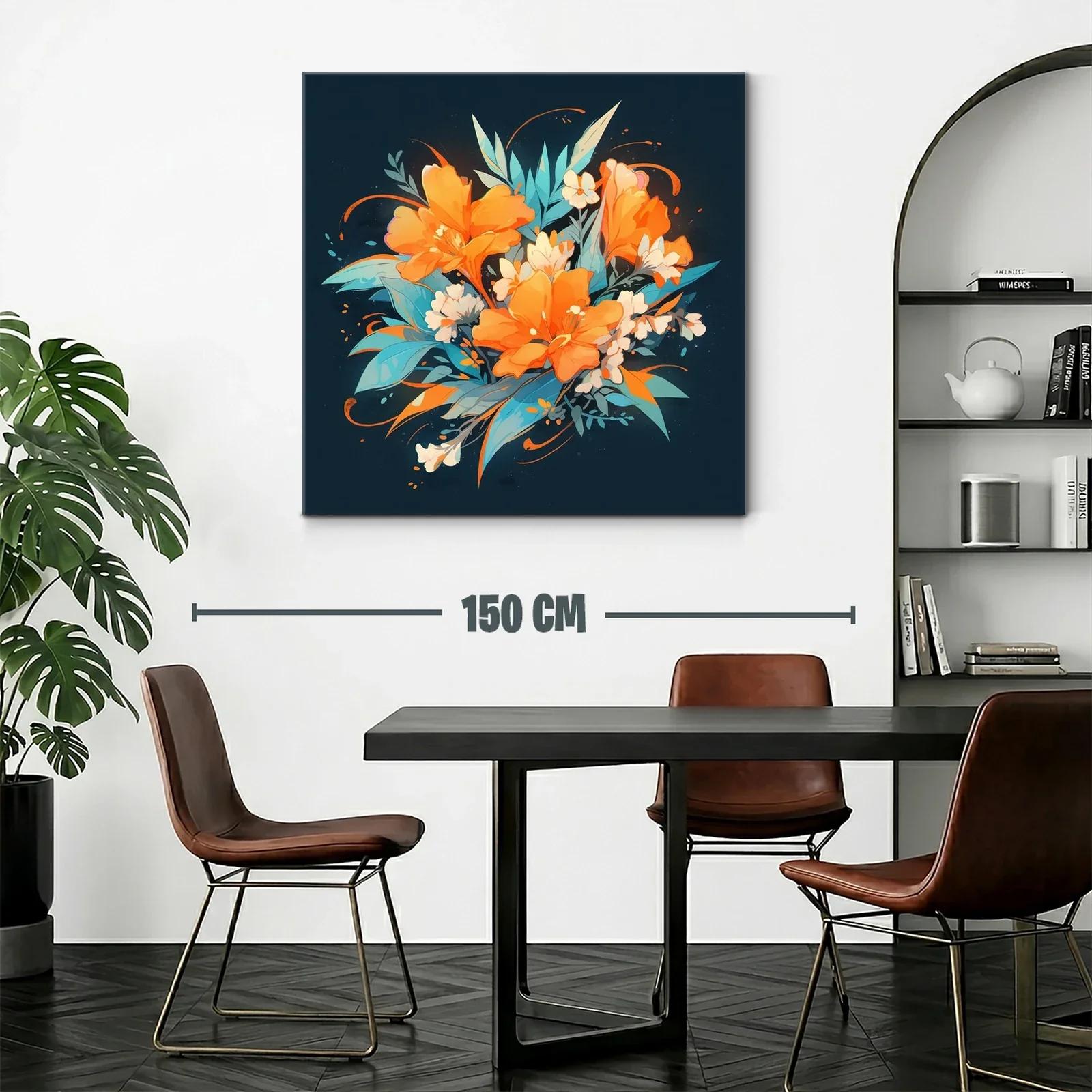 Composición floral vibrante con tonos naranjas y azules — miniatura 2