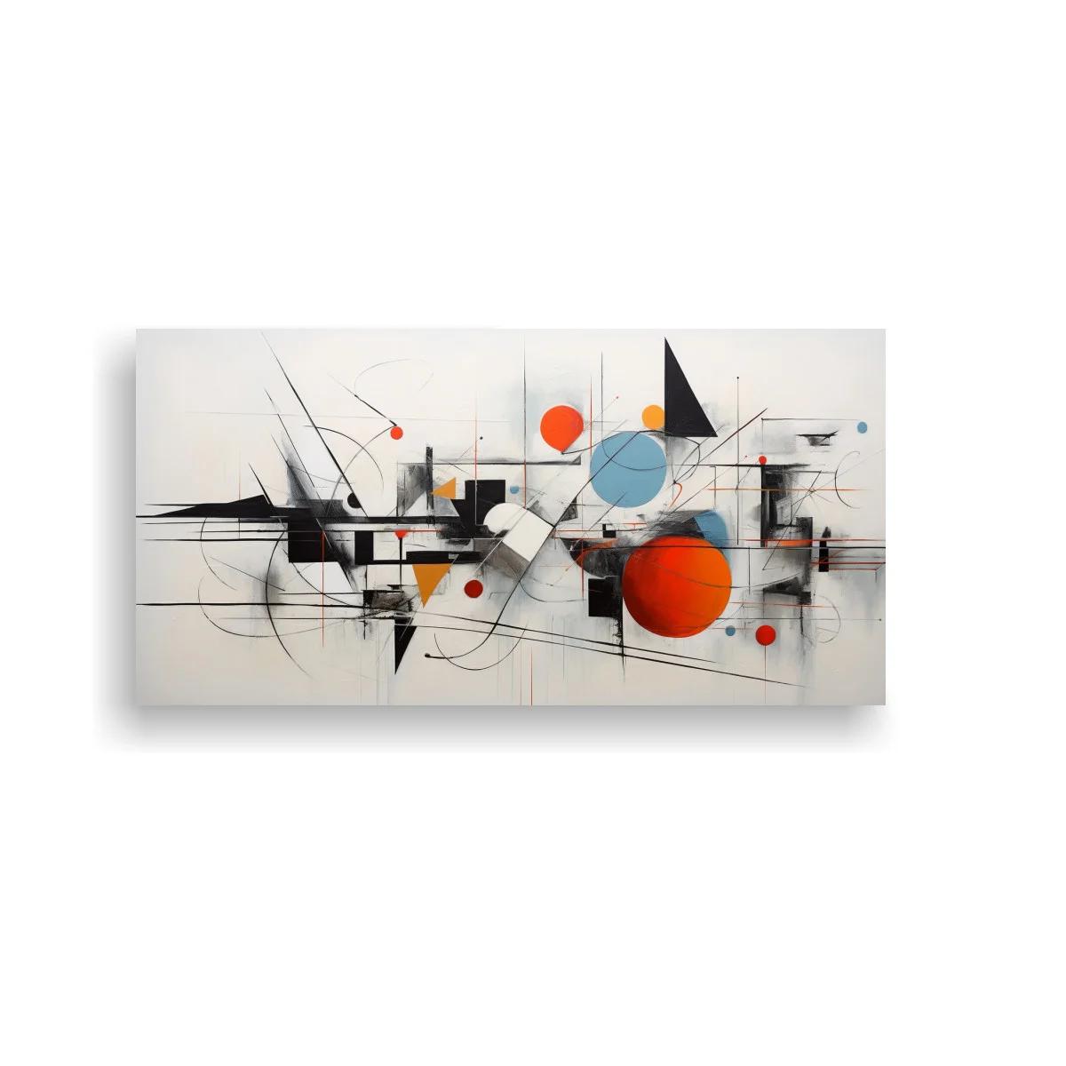 Cuadro composición geométrica abstracta con círculos rojos y celestes — imagen principal