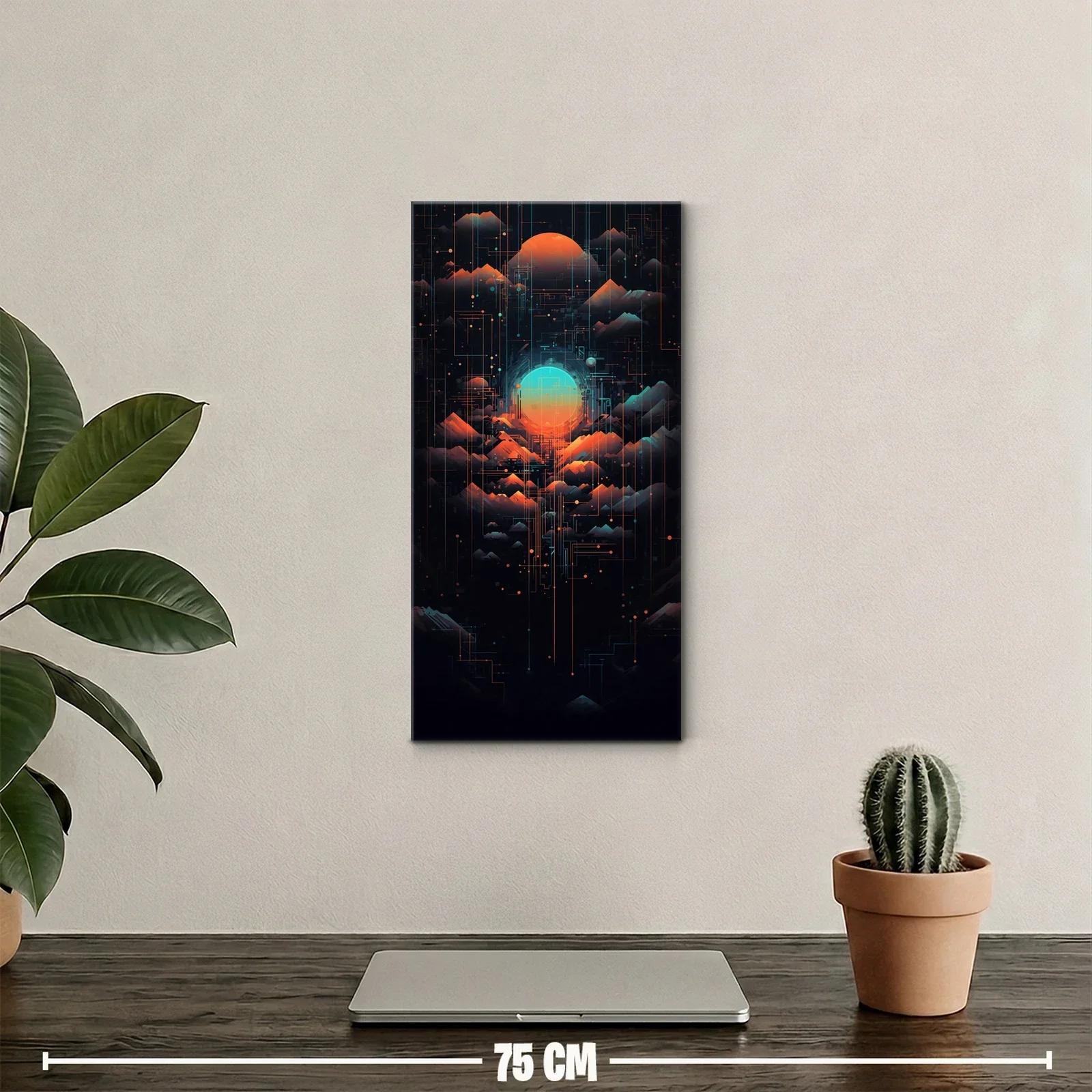 Cuadro sol sobre nubes con trazos geométricos luminosos — miniatura 2