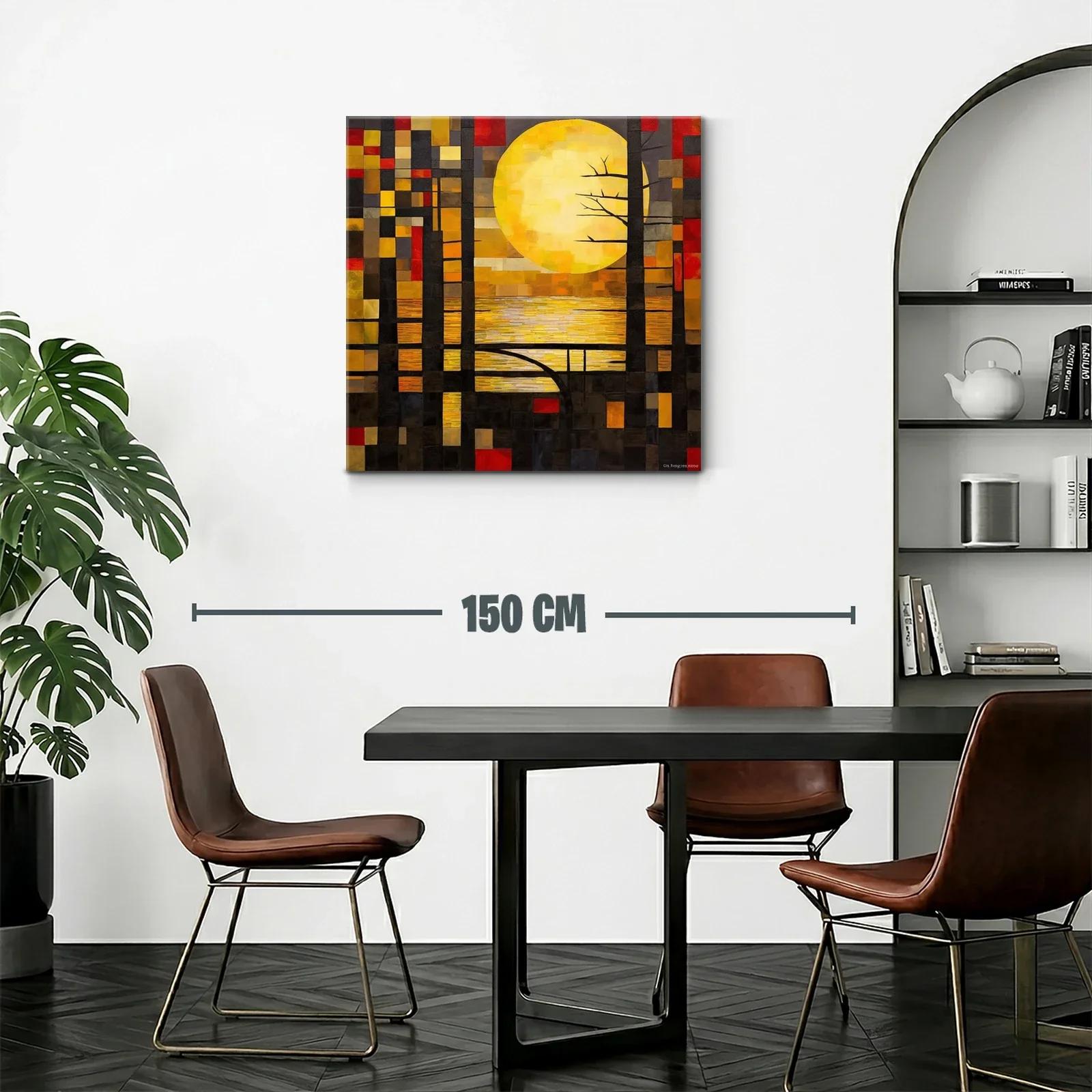 Cuadro abstracto con luna llena y tonos cálidos vibrantes — miniatura 2