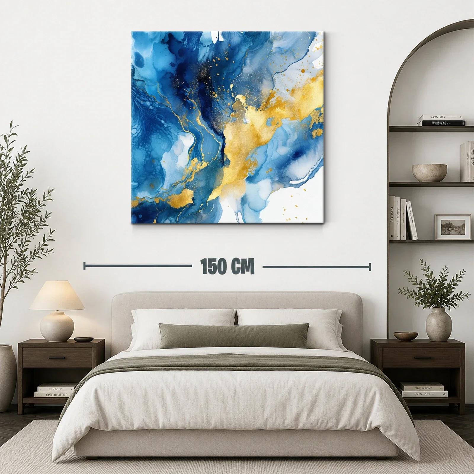 Cuadro abstracto azul y oro para ambientes modernos — miniatura 3