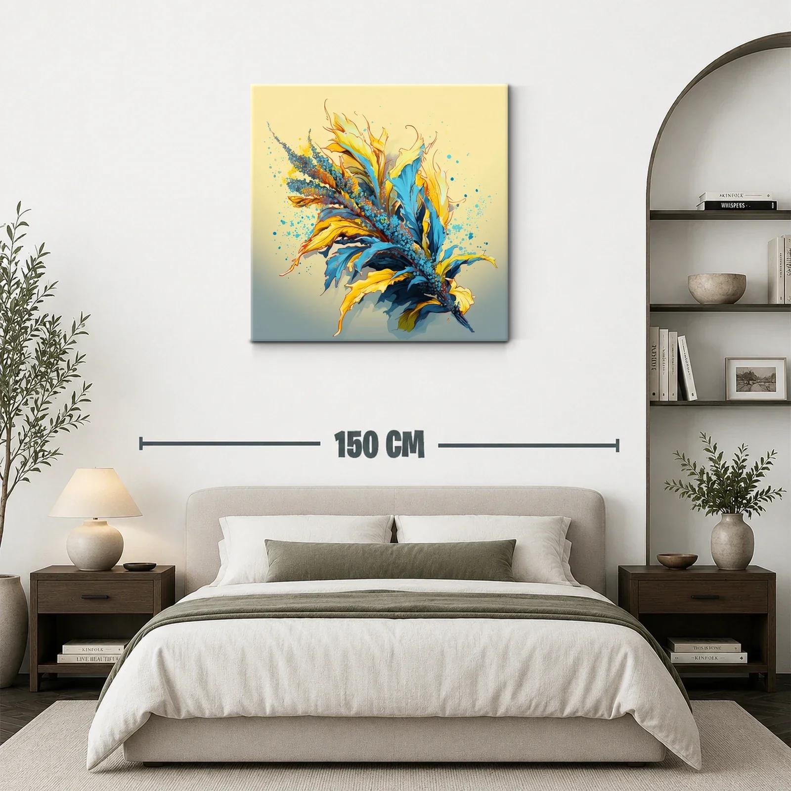 Composición vibrante de hojas y flores en tonos azules y amarillos — miniatura 3