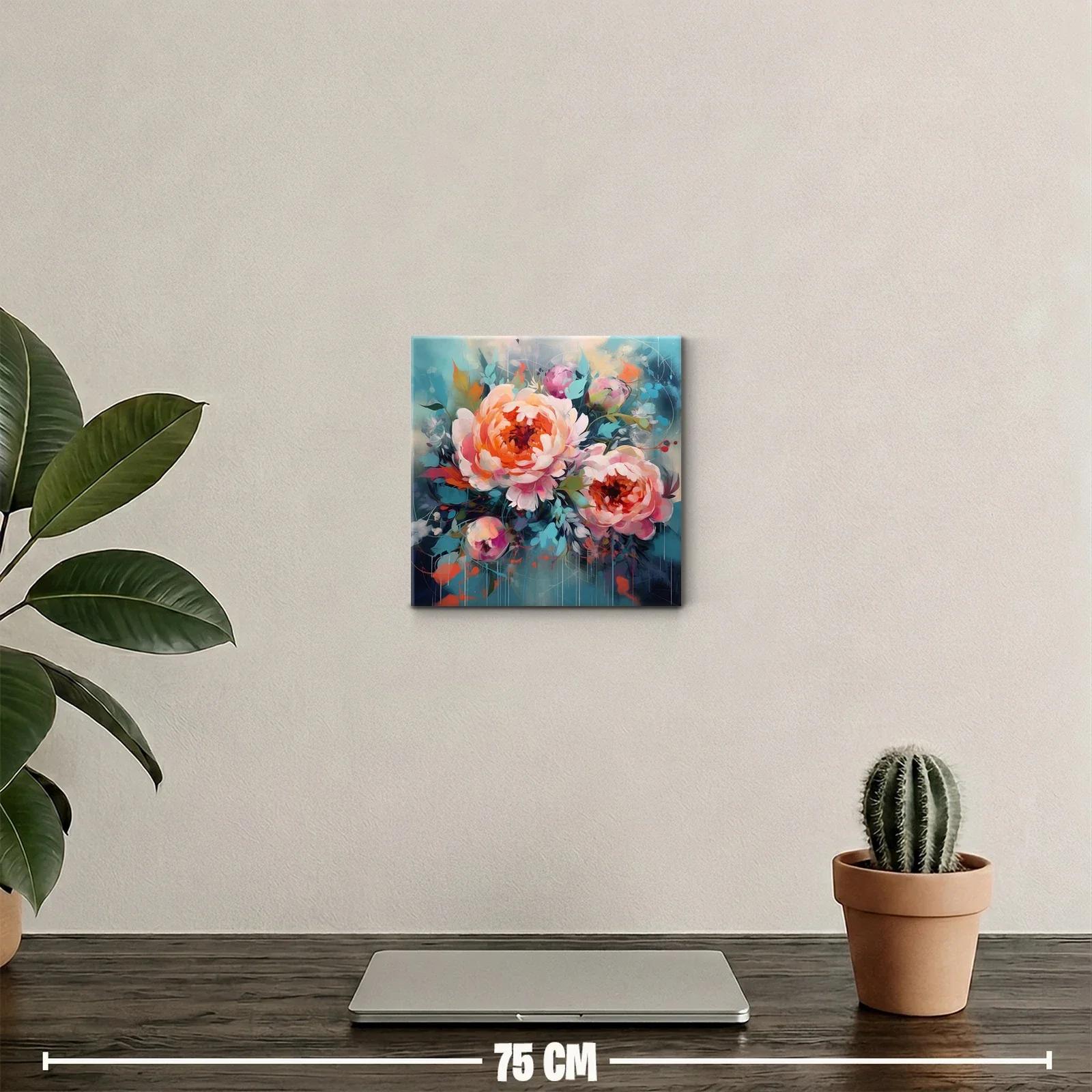 Cuadro floral con vibrantes peonías en tonos cálidos y fríos — miniatura 2
