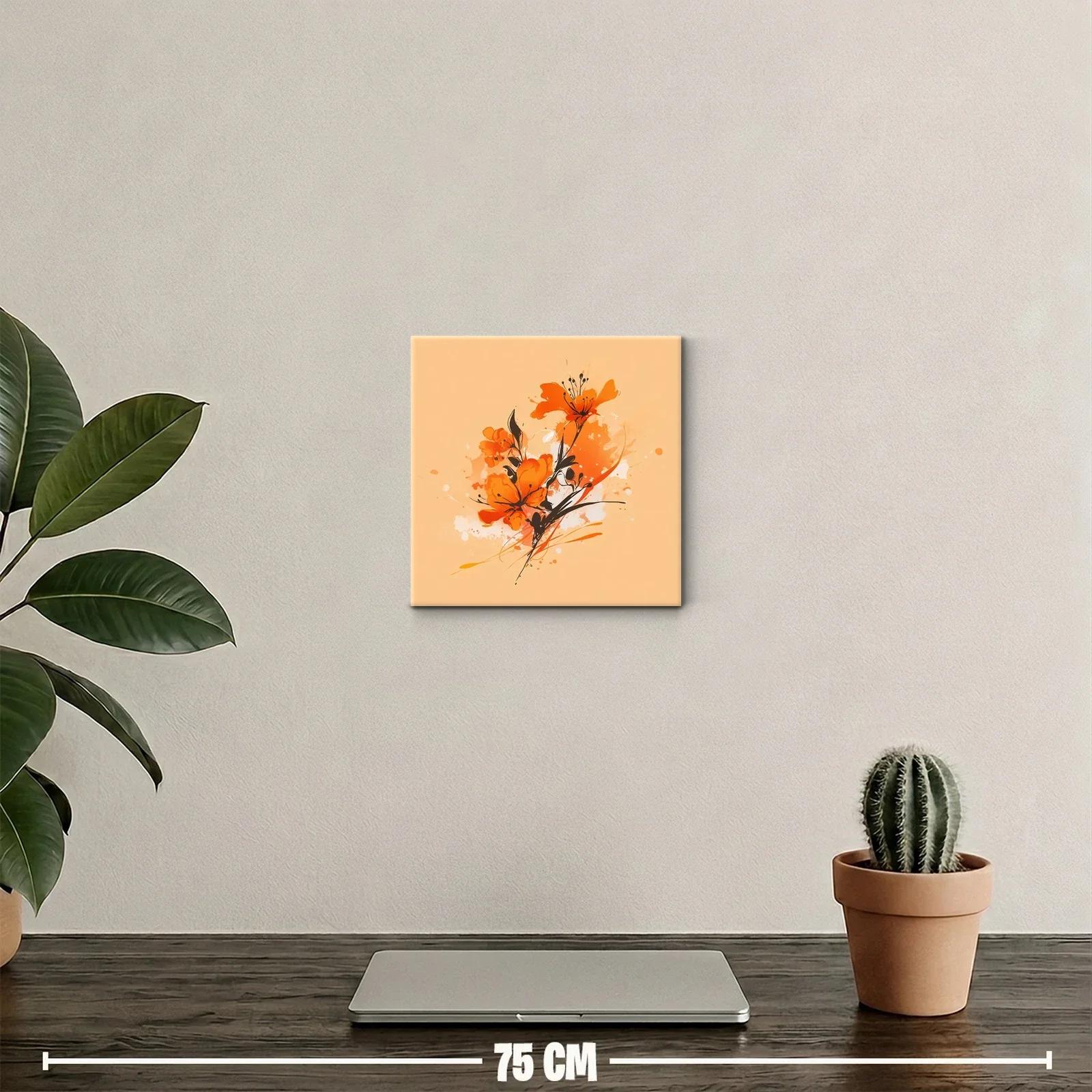 Cuadro decorativo con flores naranjas vibrantes y líneas dinámicas — miniatura 2