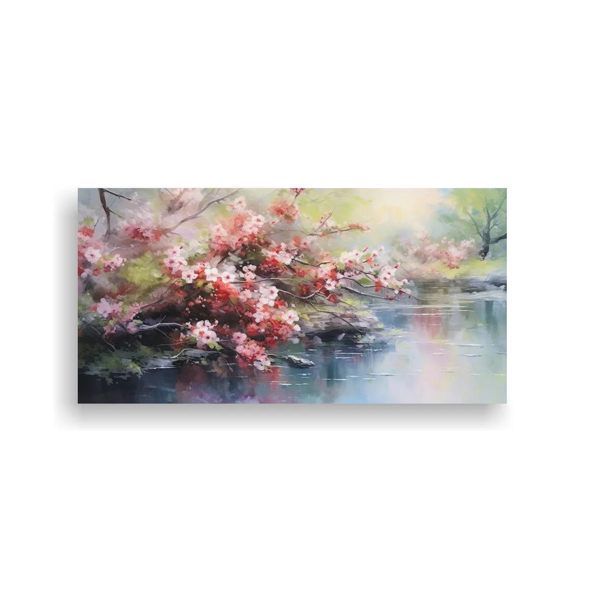 Cuadro ramas de flores rosas junto al agua — imagen principal