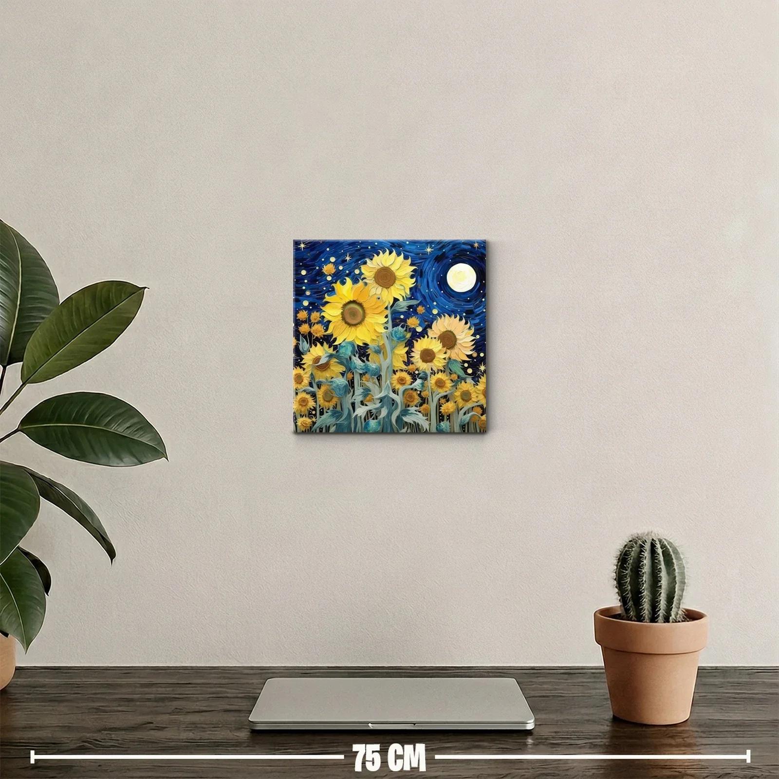 Girasoles bajo un cielo nocturno estrellado y vibrante — miniatura 2