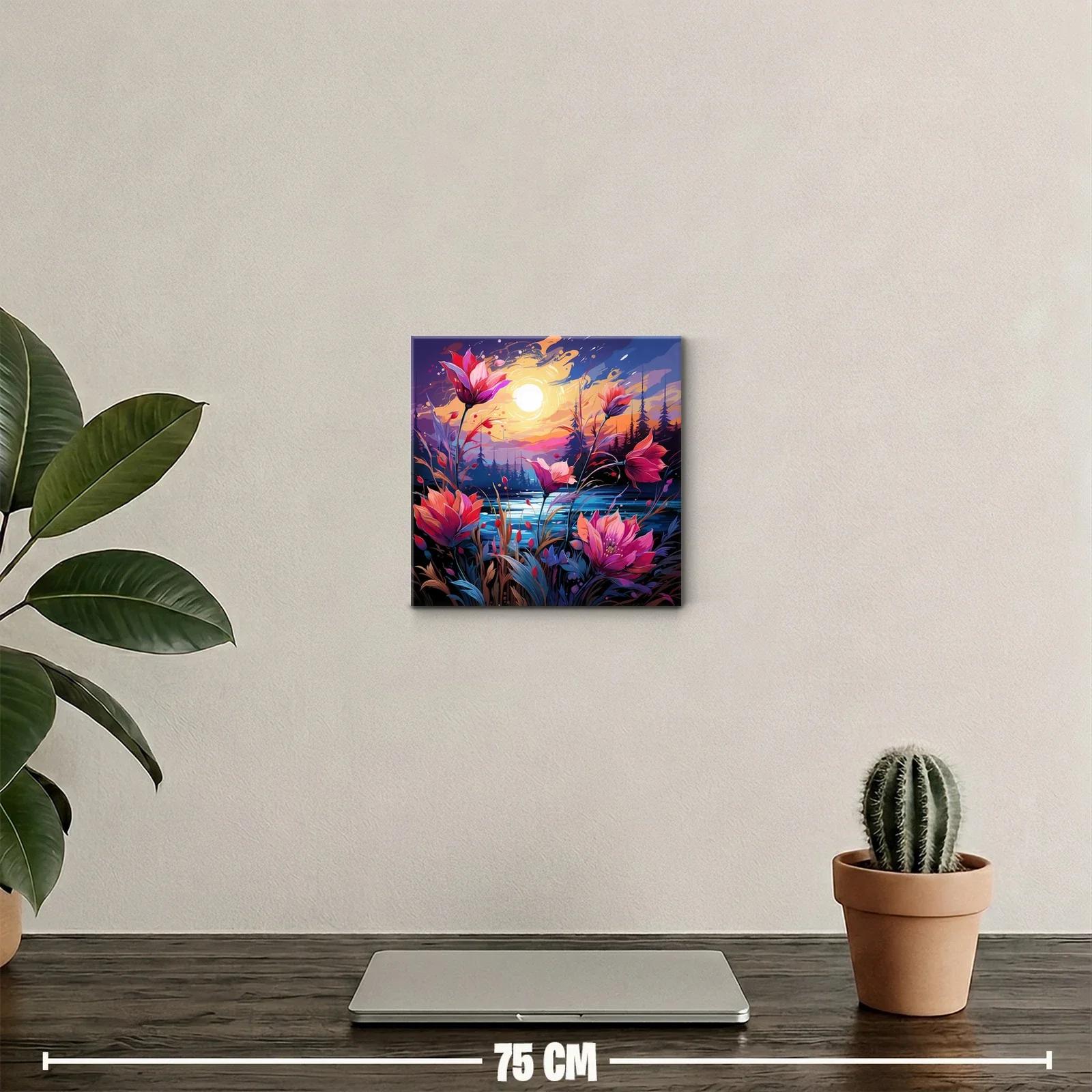 Floración vibrante al atardecer junto al lago sereno — miniatura 2