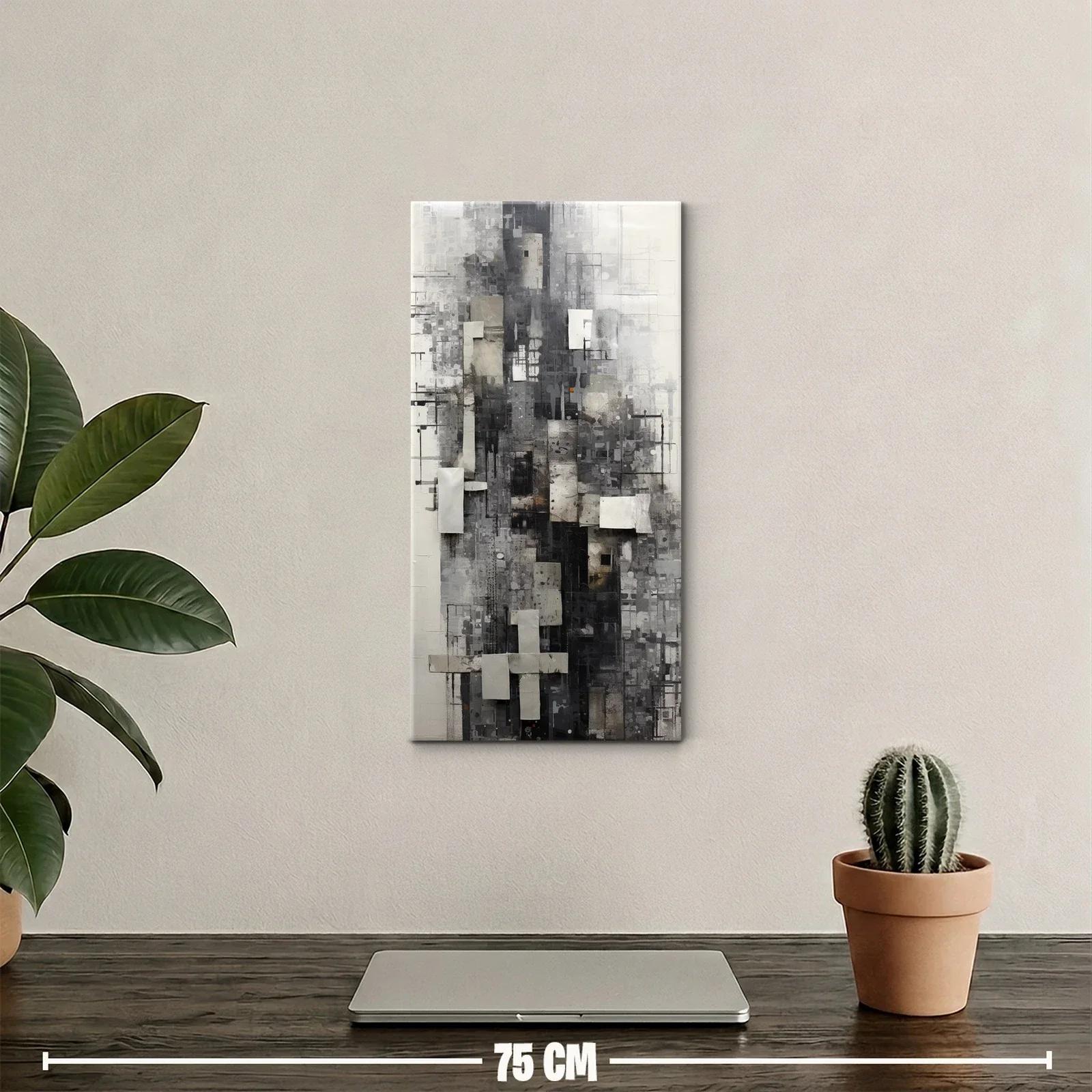 Cuadro abstracto geométrico de rectángulos y veladura urbana — miniatura 2