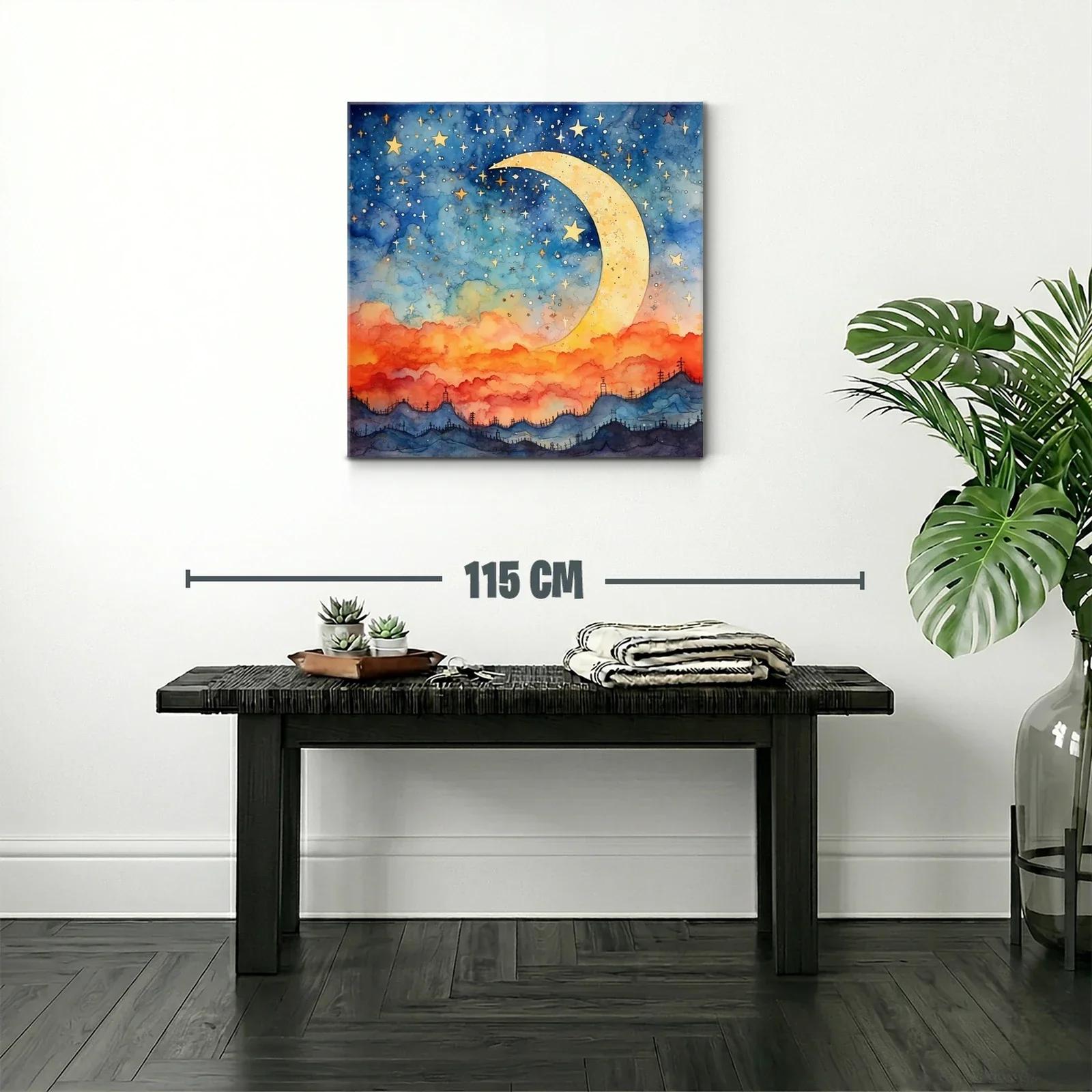 Puesta de sol mágica con luna y cielo estrellado — miniatura 2