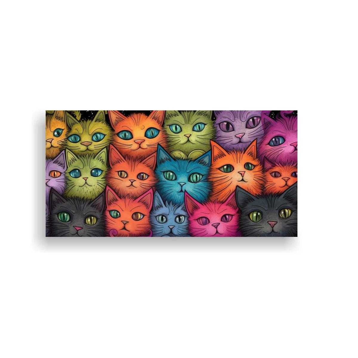Cuadro grupo de gatos de colores formando un patrón compacto — imagen principal