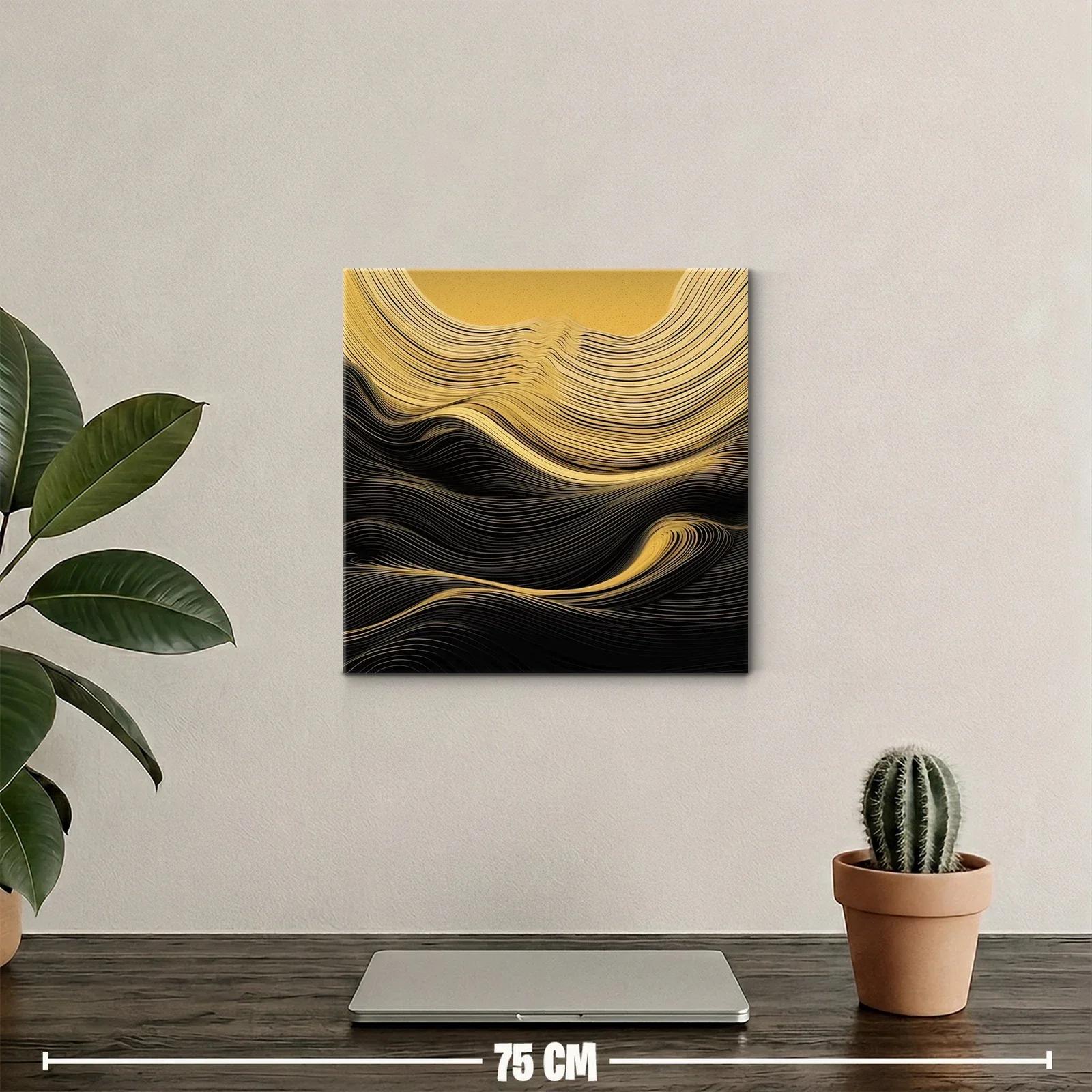 Cuadro abstracto líneas doradas y negras en movimiento — miniatura 2