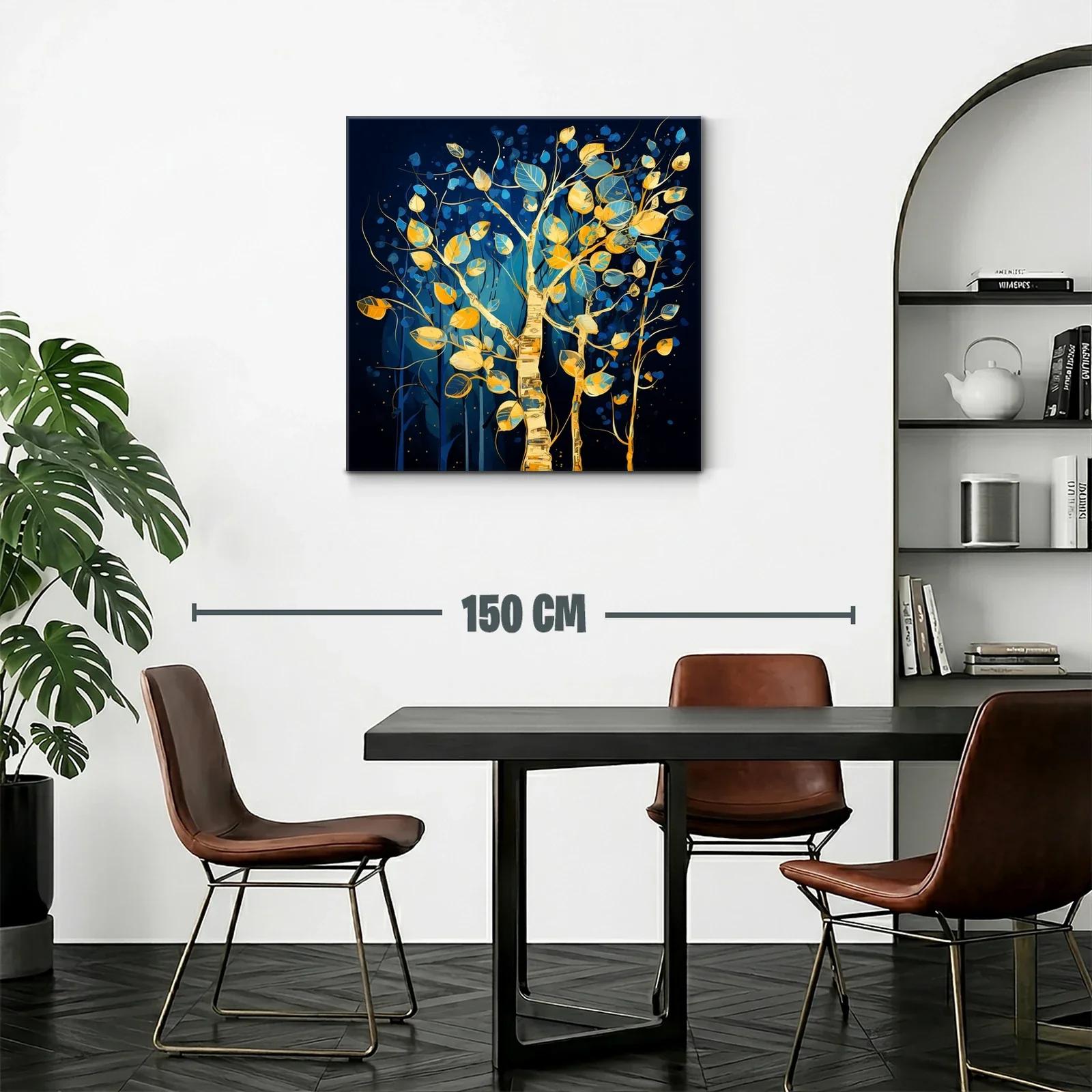 Árbol dorado con hojas azules y amarillas sobre fondo oscuro — miniatura 2
