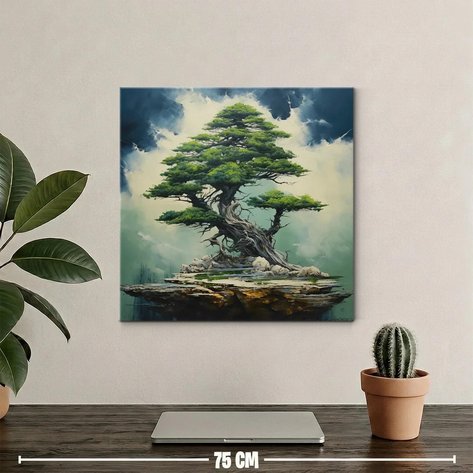 Árbol majestuoso sobre piedra con tonos verdes y azules — miniatura 2