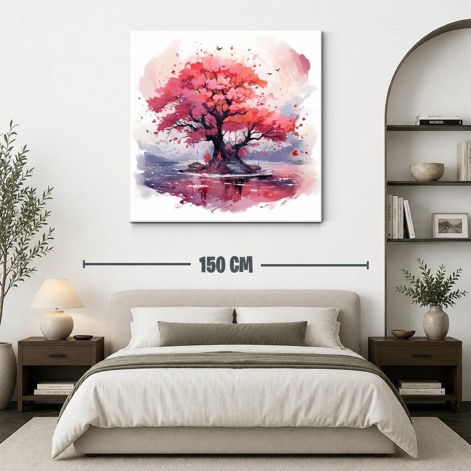 Árbol en tonos rosas y rojos sobre lago sereno — miniatura 3