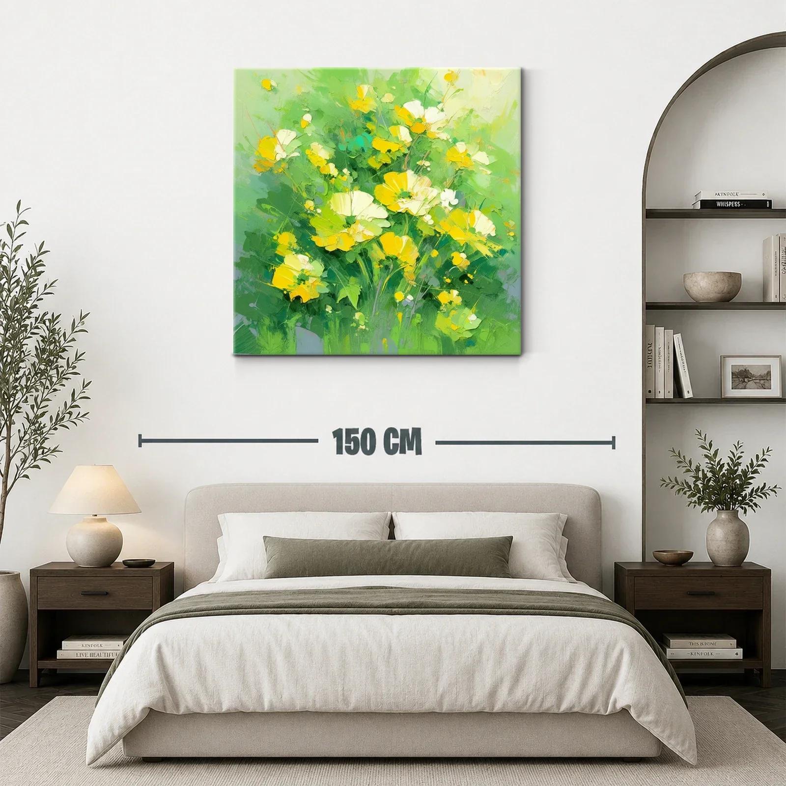 Ramo de flores amarillas sobre fondo verde vibrante — miniatura 3