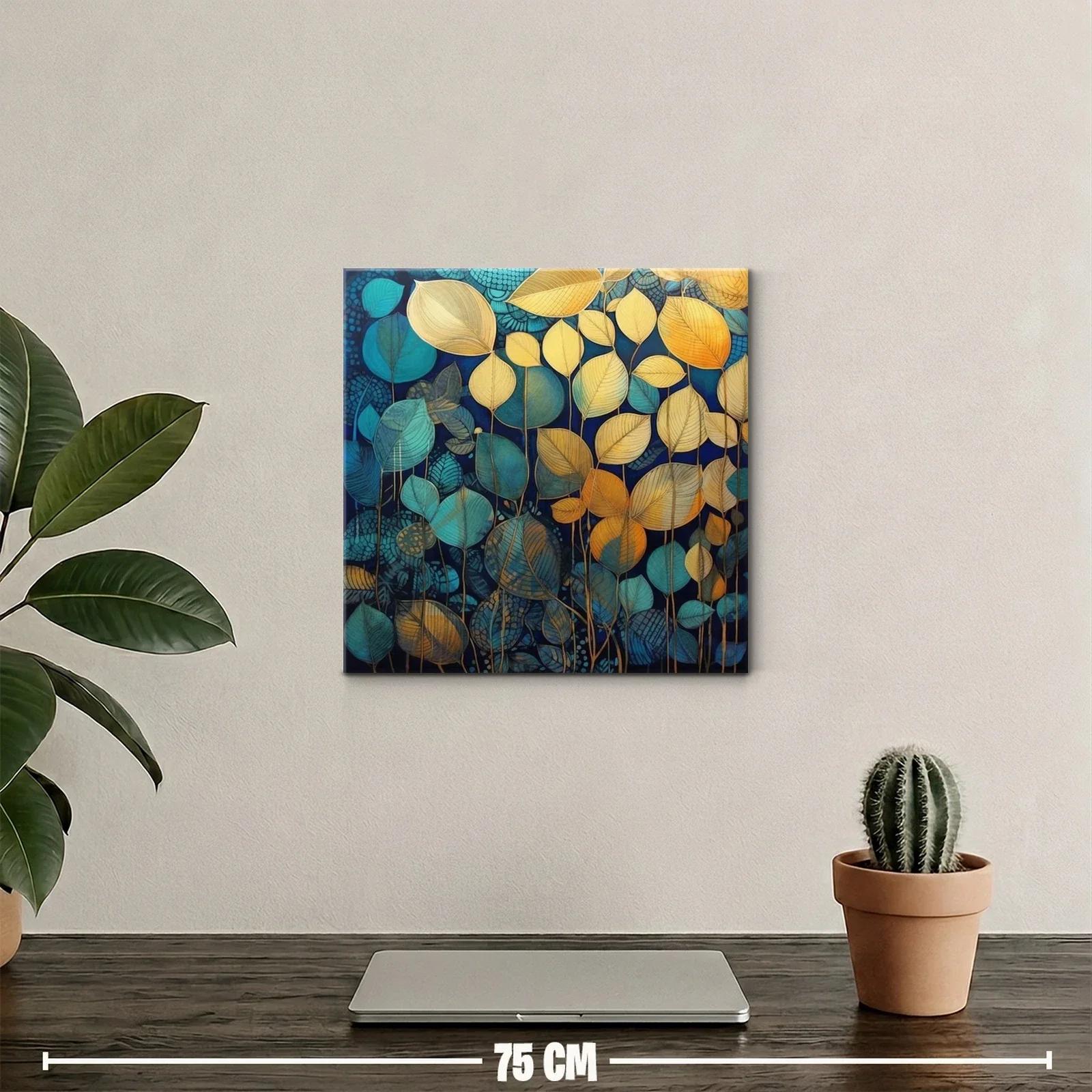 Composición botánica en tonos azulados y dorados — miniatura 2