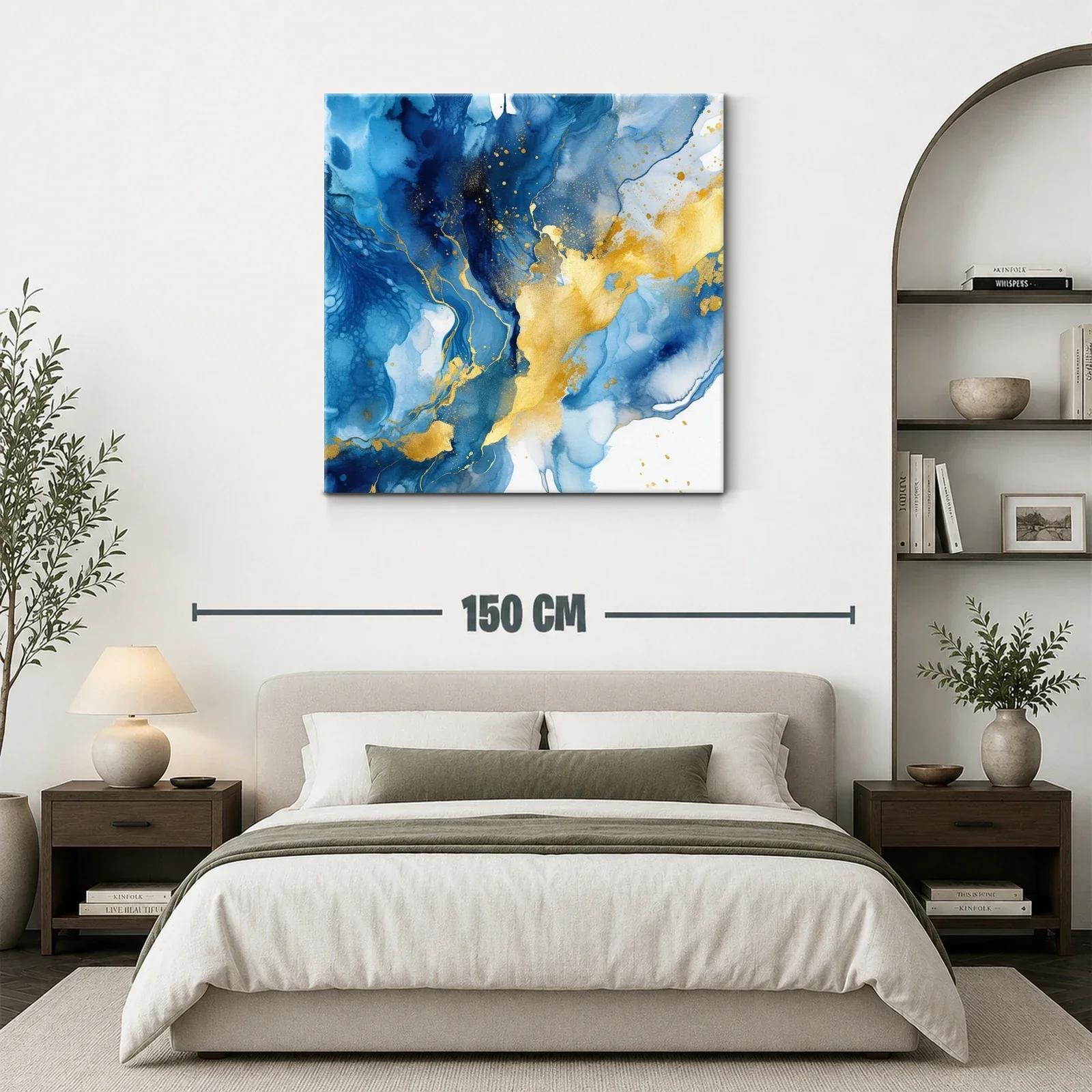 Cuadro abstracto azul y oro para ambientes modernos — miniatura 3