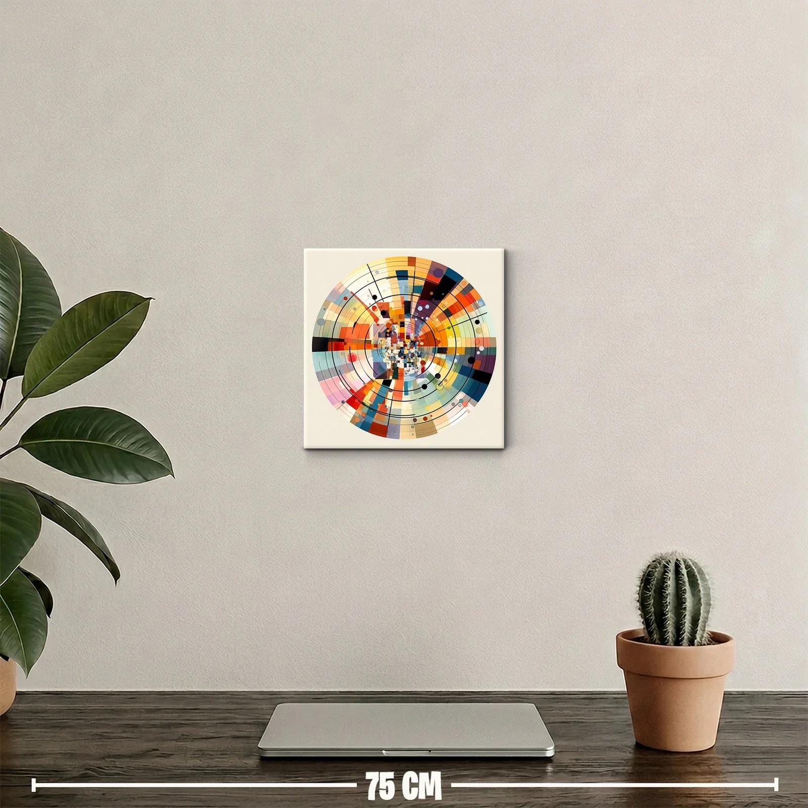 Cuadro abstracto circular con tonos cálidos y fríos modernos — miniatura 2