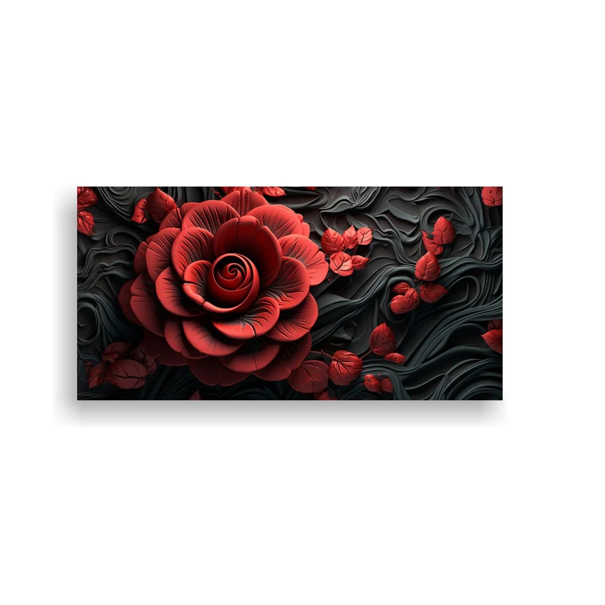 Cuadro rosa roja con mariposas y relieve floral — imagen principal