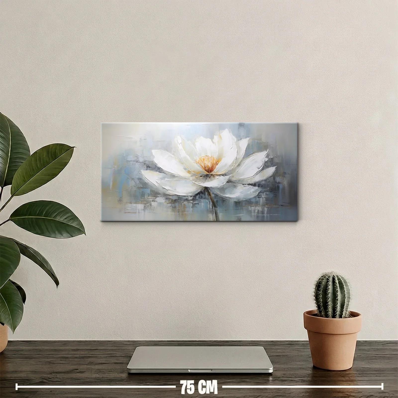 Cuadro flor de loto blanca con fondo difuso y reflejo suave — miniatura 2