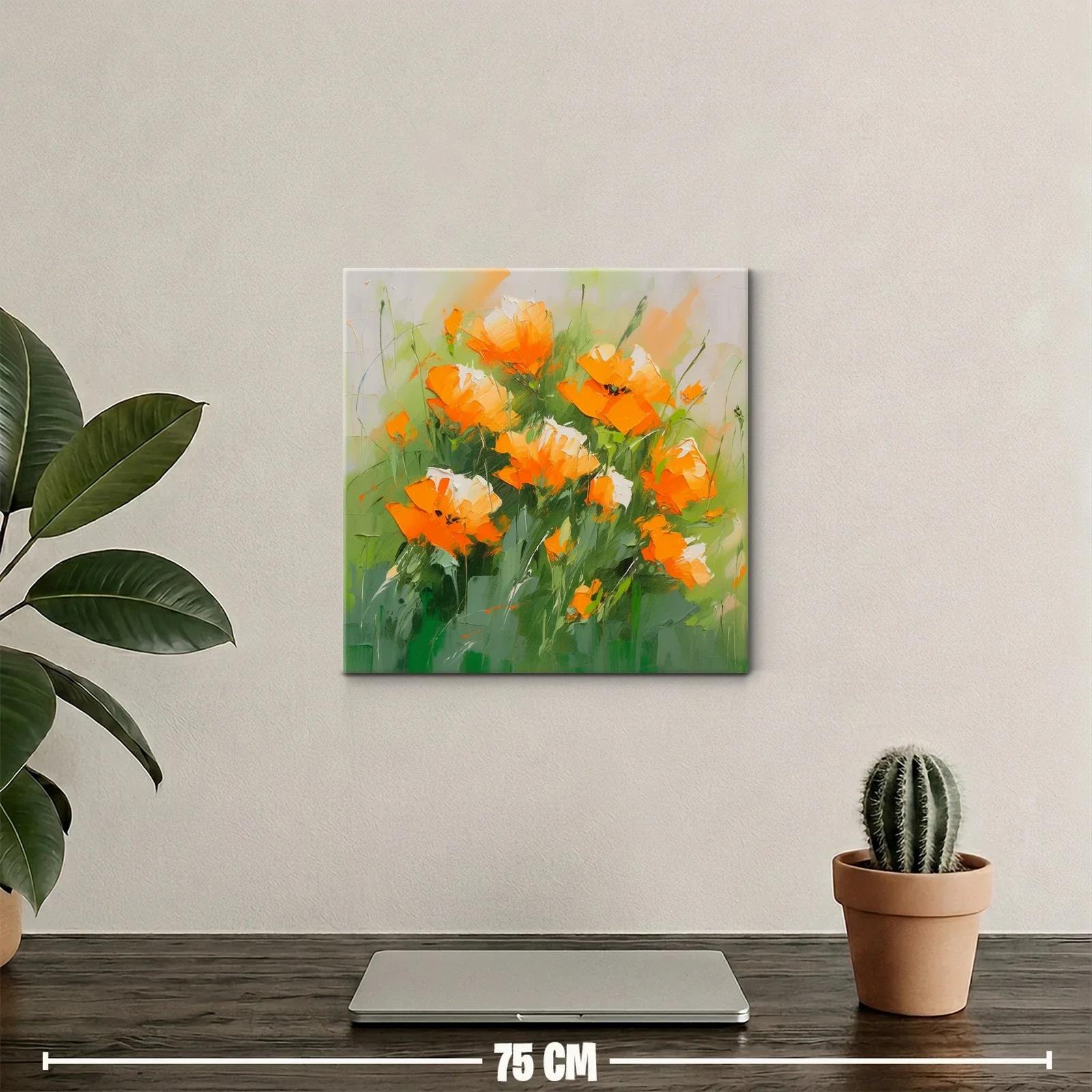 Cuadro con flores anaranjadas vibrantes y verde fresco — miniatura 2
