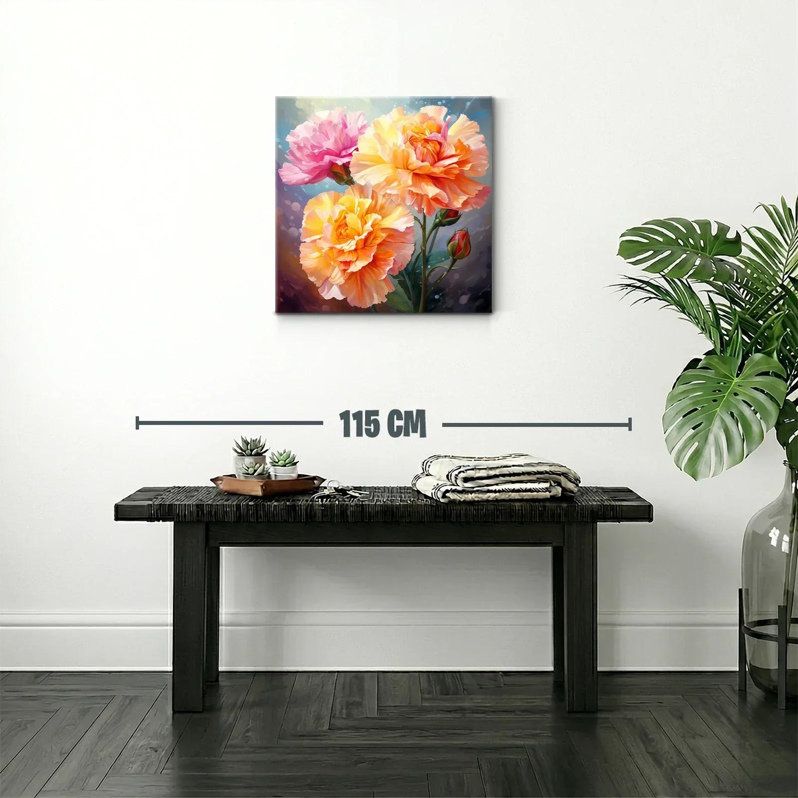 Cuadro floral vibrante con rosas en tonos cálidos y rosas — miniatura 2