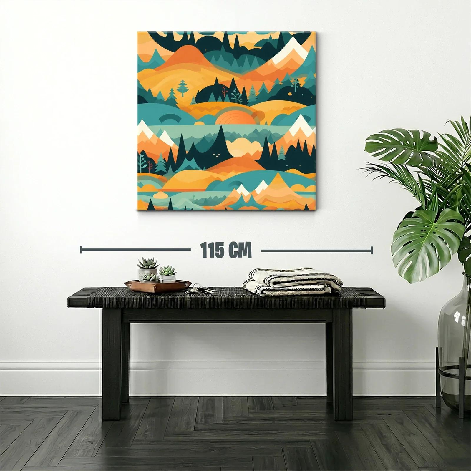 Paisaje abstracto con montañas y bosques en tonos cálidos — miniatura 2