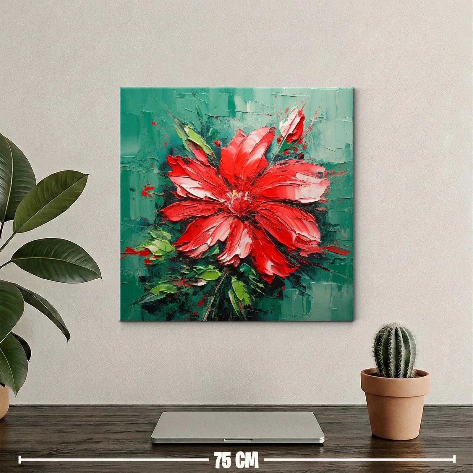 Cuadro Floral en Tonos Rojos y Verdes con Textura Viva — miniatura 2
