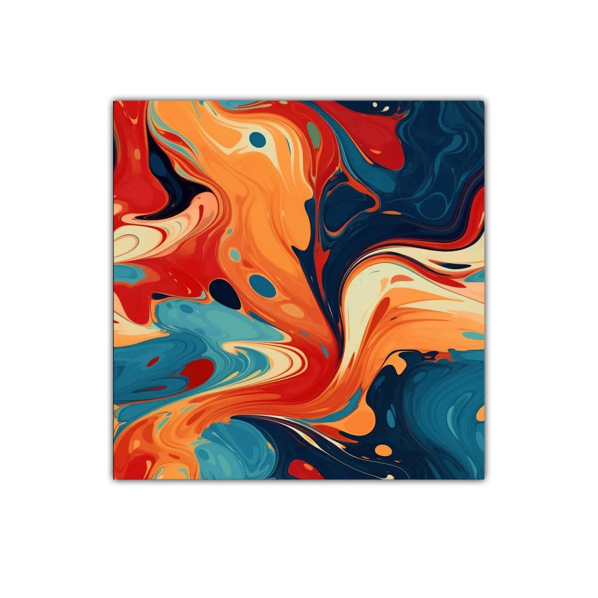 Cuadro abstracto con tonos cálidos y azules profundos — miniatura 1