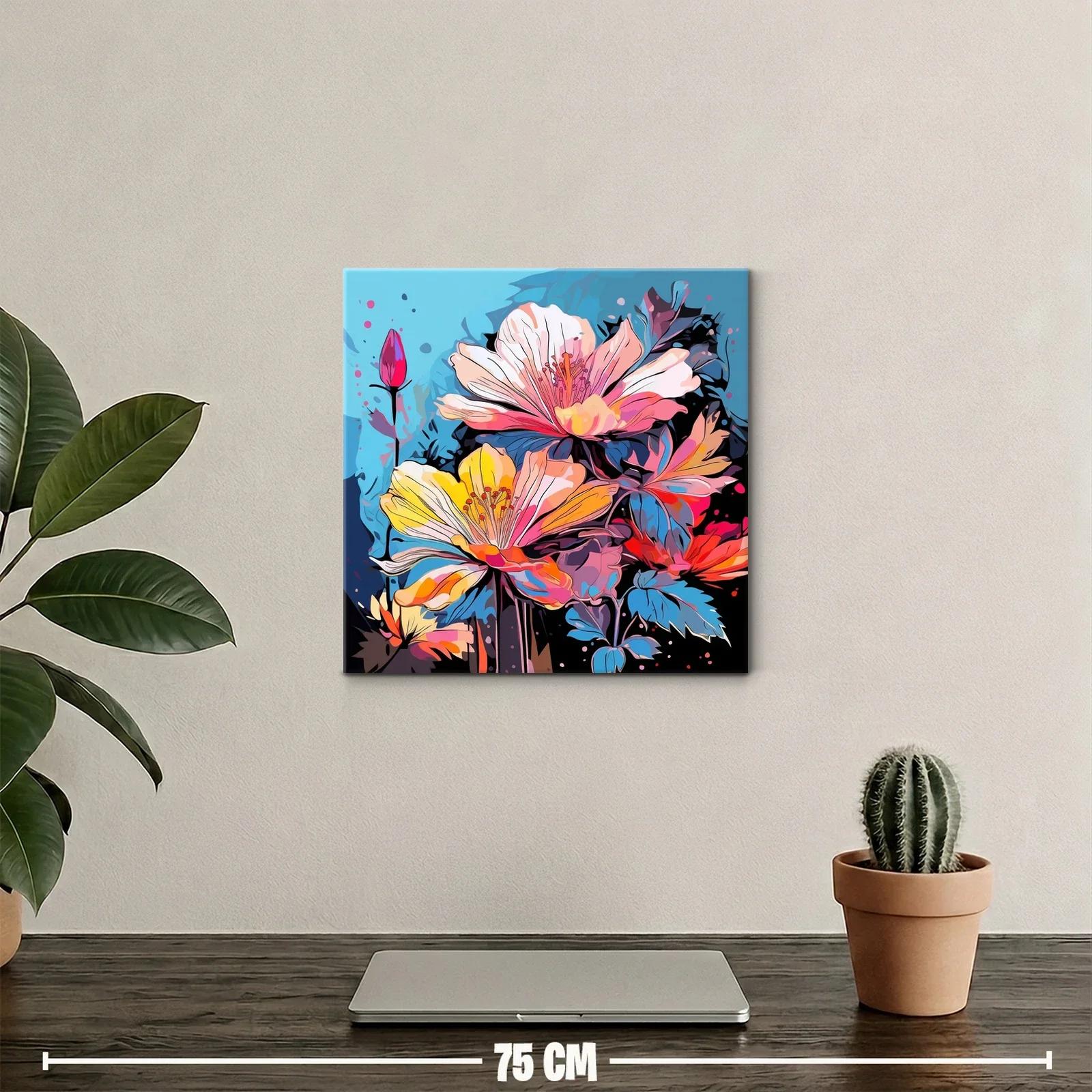 Cuadro floral con vibrantes tonos azules y rosas — miniatura 2