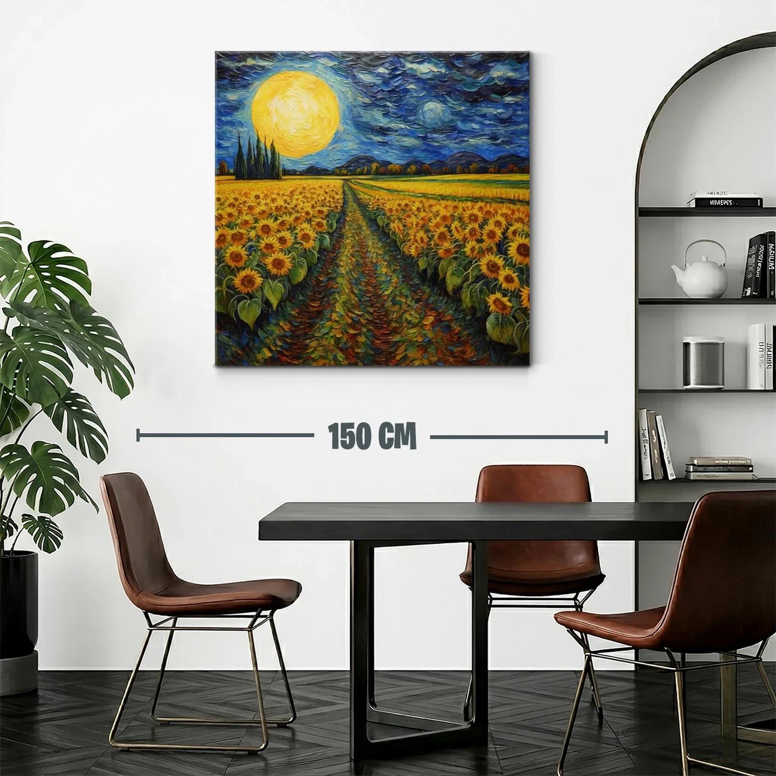 Campo de girasoles bajo una luna llena brillante — miniatura 2