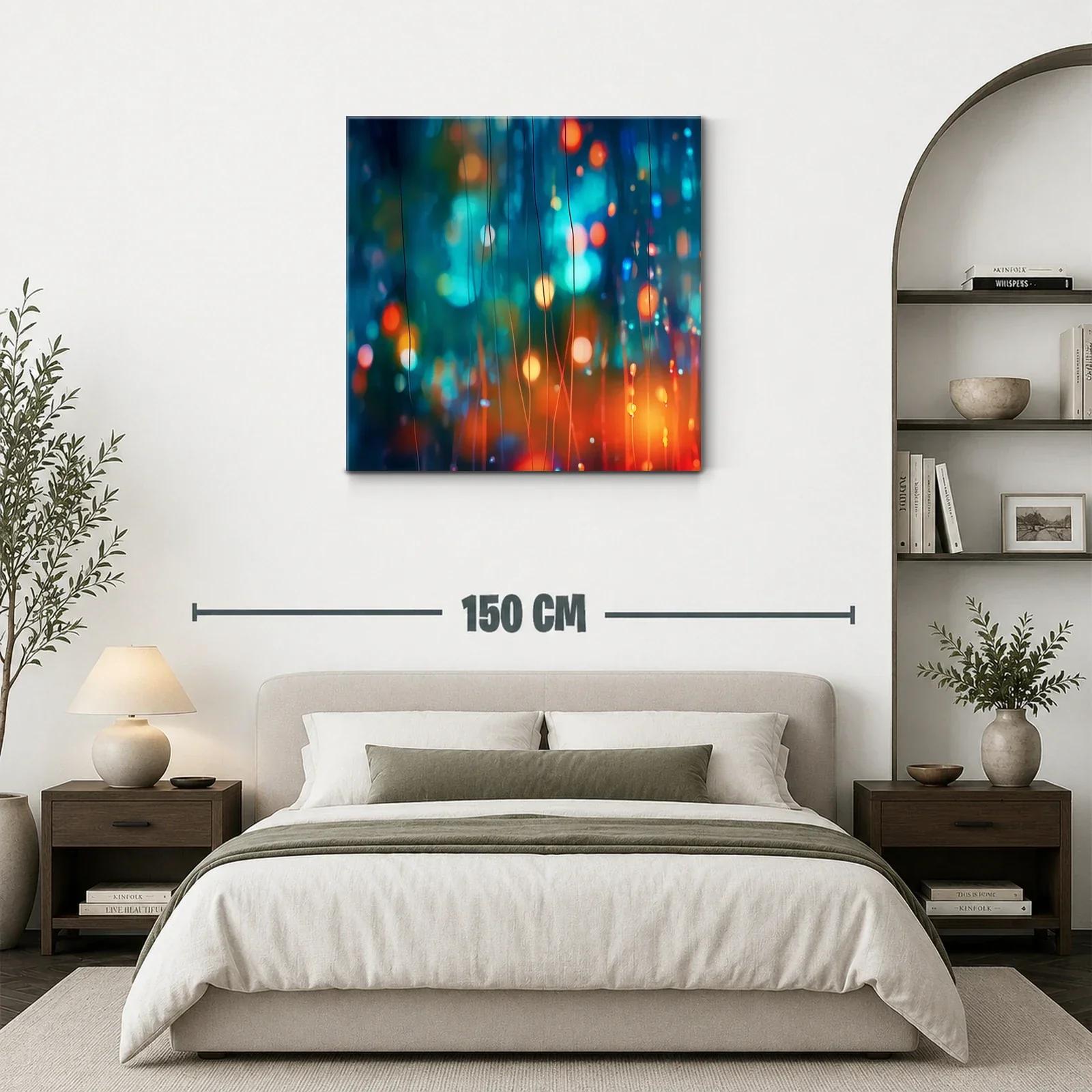 Cuadro abstracto con luces en tonos azul y naranja vibrante — miniatura 3
