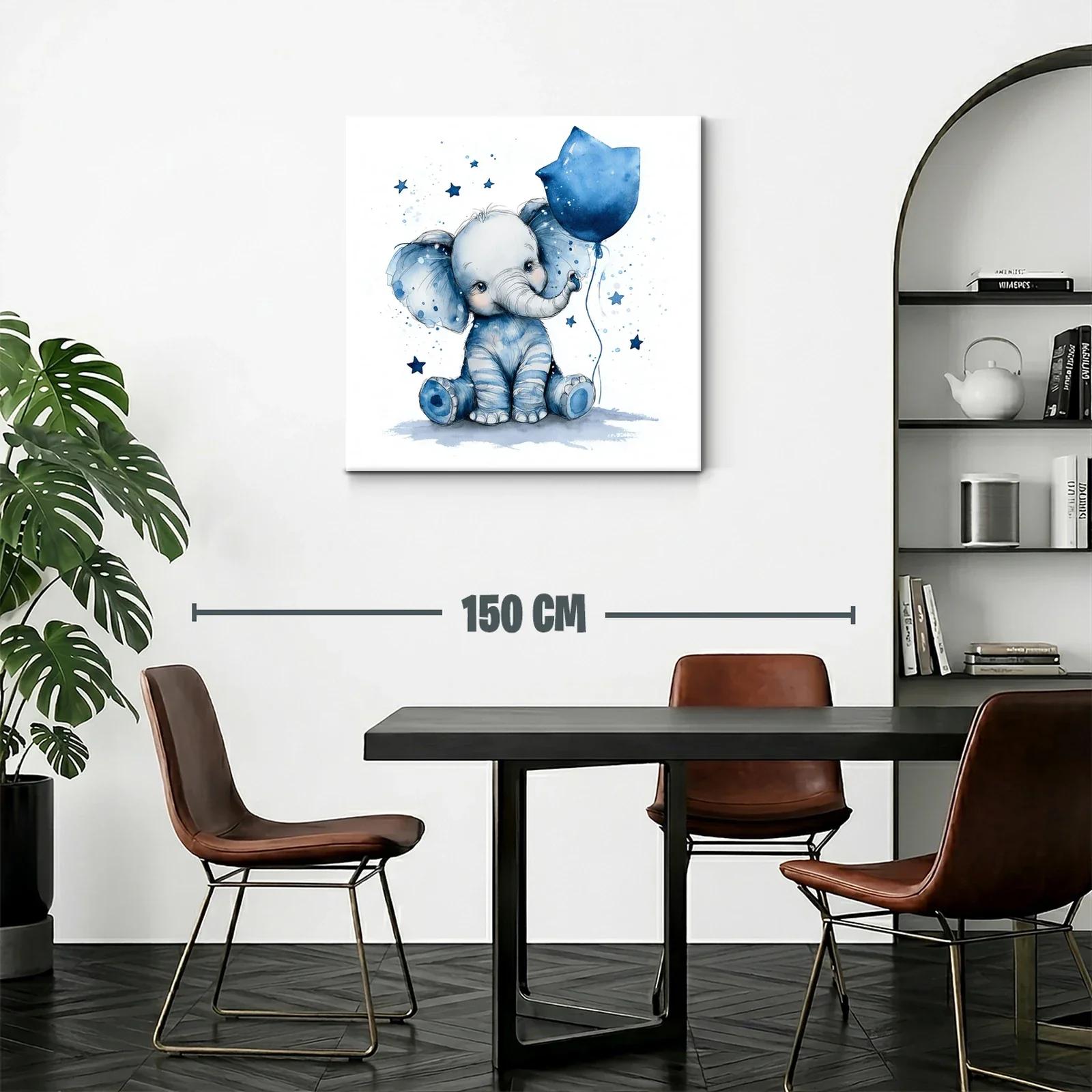 Elefante azul con globo y estrellas para habitación infantil — miniatura 2