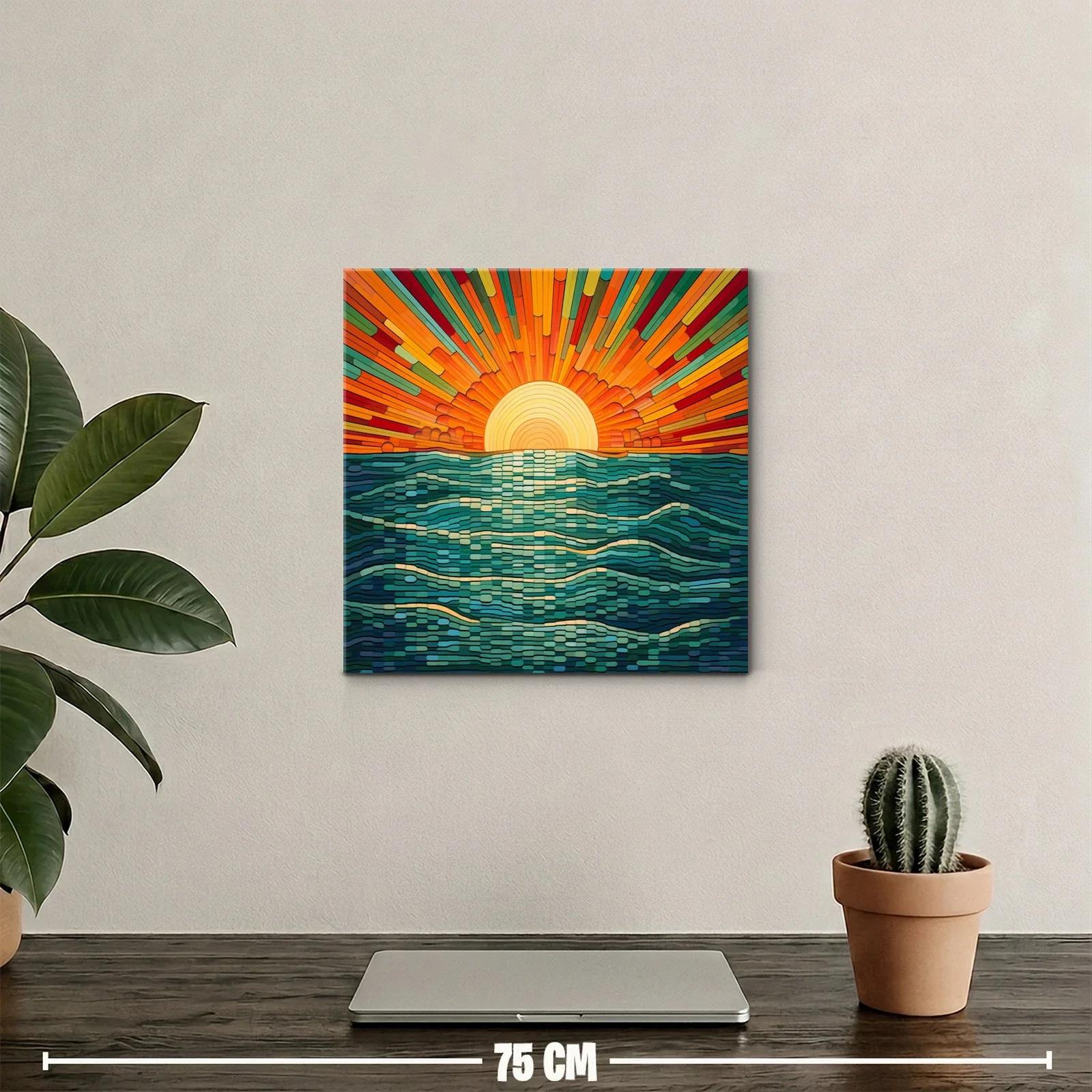 Atardecer vibrante con olas estilizadas en tonos cálidos — miniatura 2