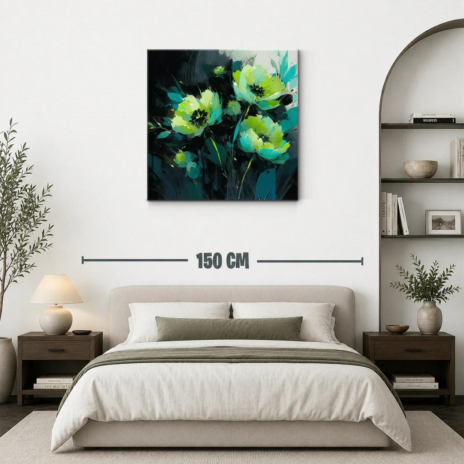 Florales en tonos verdes y azulados con fondo oscuro — miniatura 3