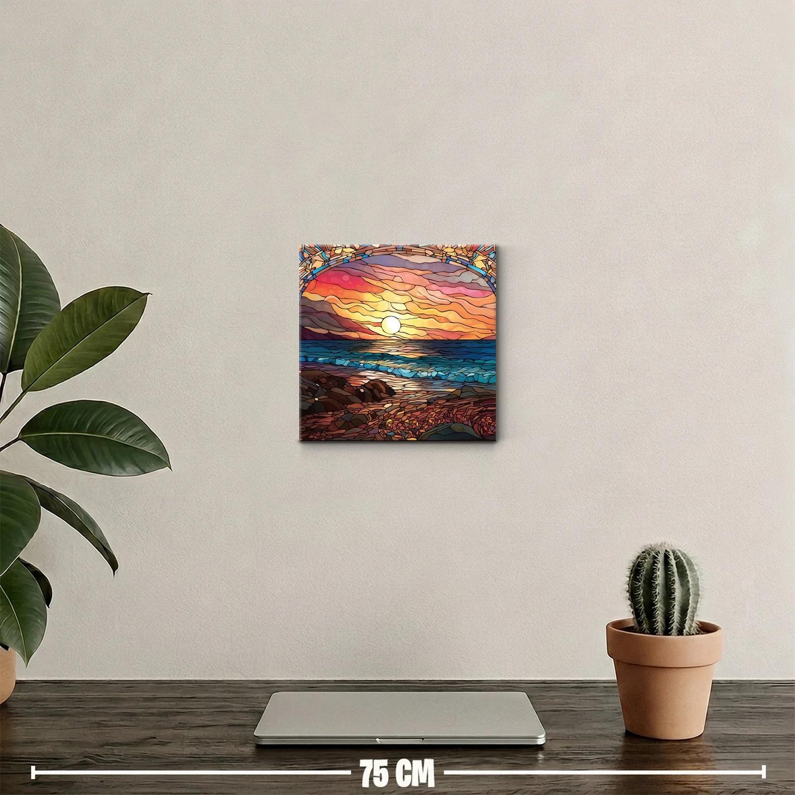 Puesta de sol sobre el mar con estilo vitral colorido — miniatura 2
