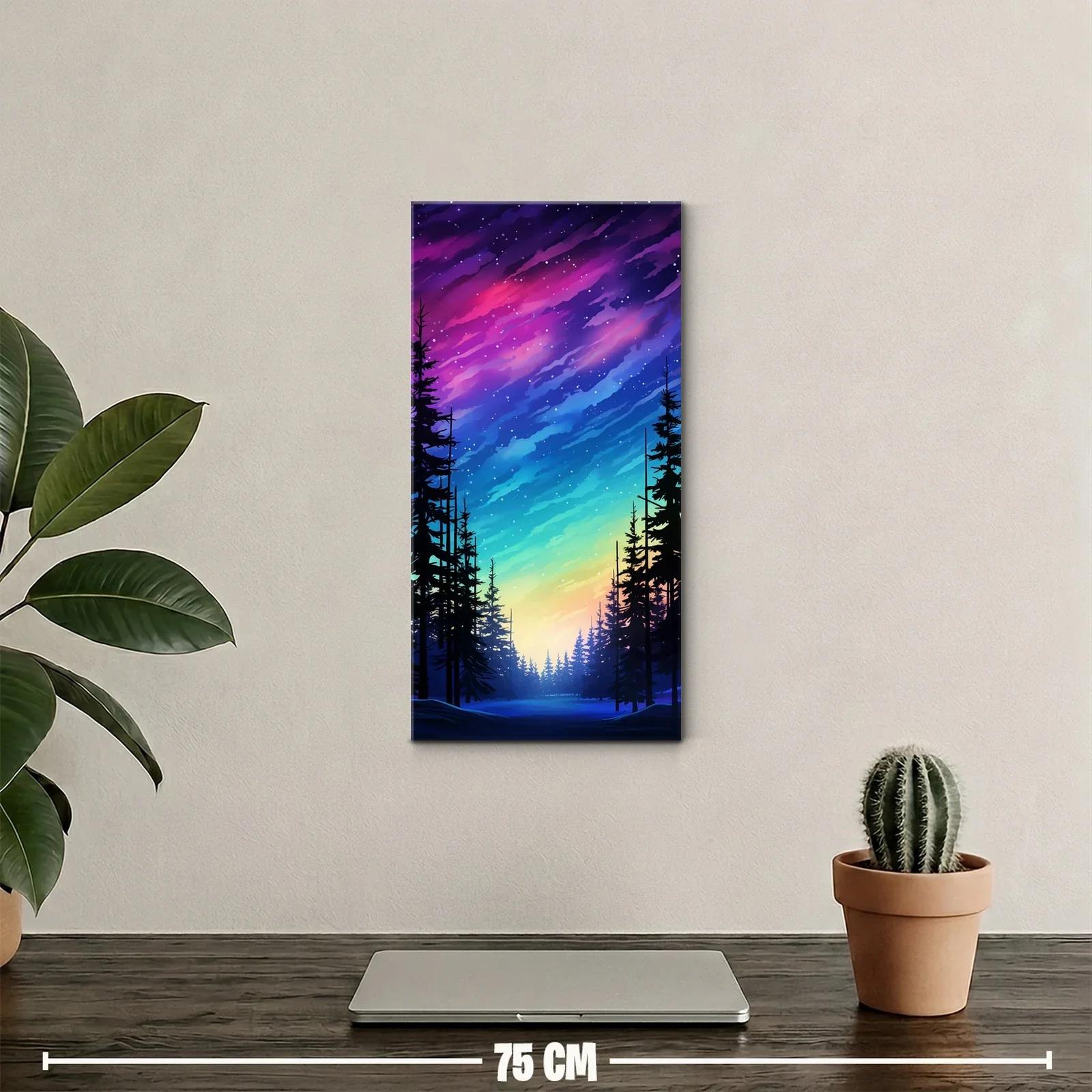 Cuadro bosque de pinos bajo aurora boreal — miniatura 2